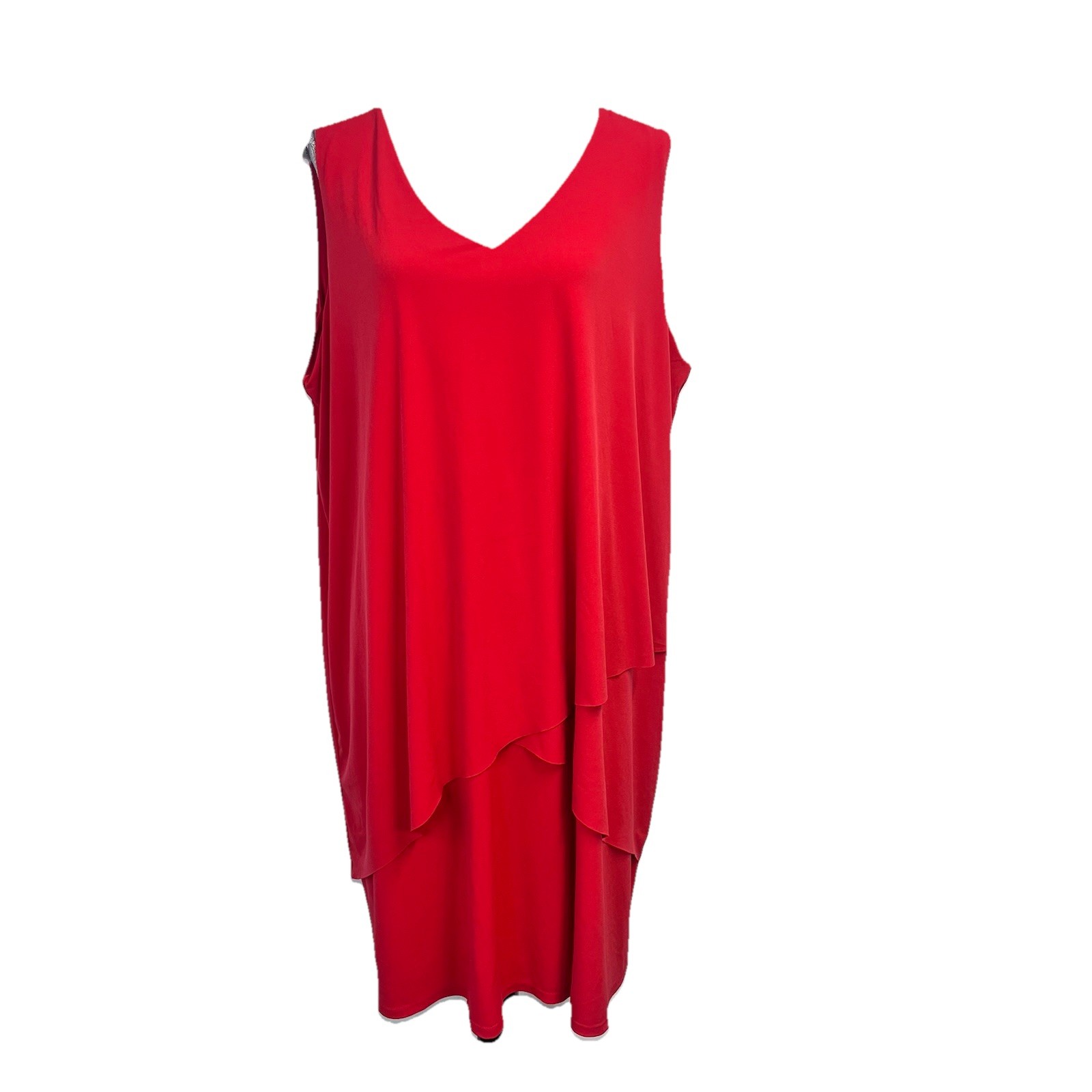Susan Graver Dress sz Large Petite Fire Orange Lagenlook Layered Knee Stretch