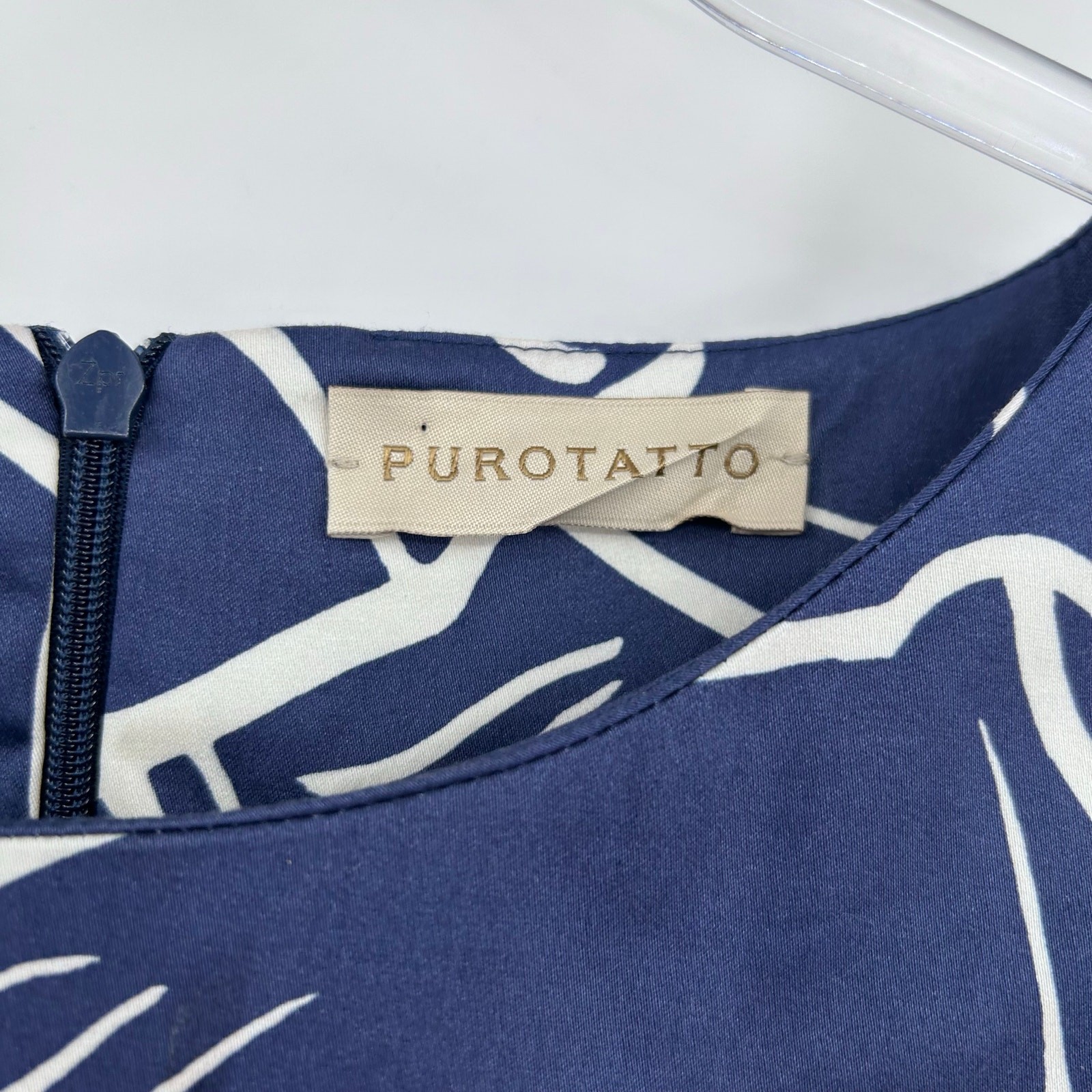 Purotatto Italy Blue Shell Print Shift Dress Short Sleeve EU 42 Coastal Luxury