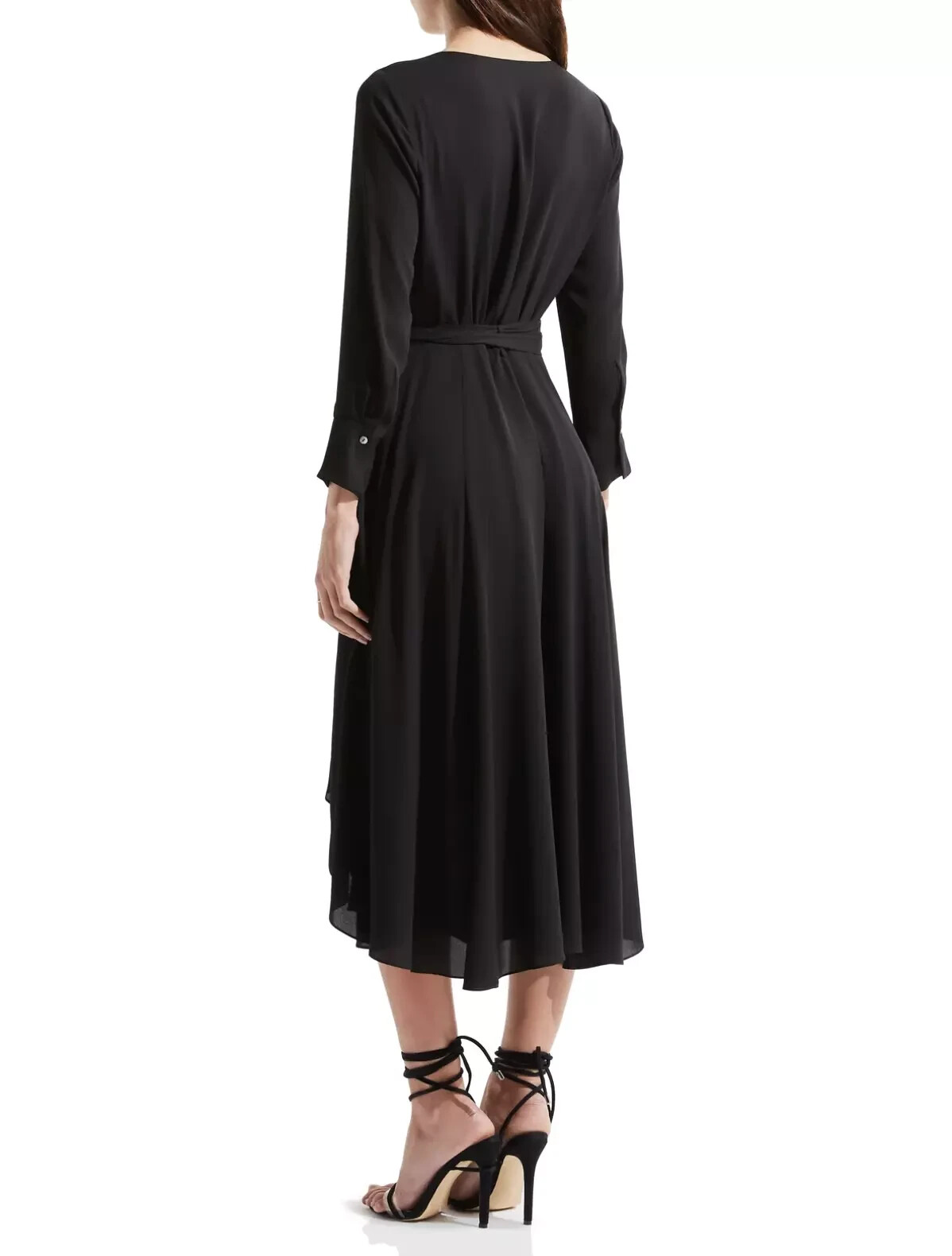 BAILEY 44 Olympia Solid Dress Size 4 Black NWT Surplice High Low Slit Midi Belt
