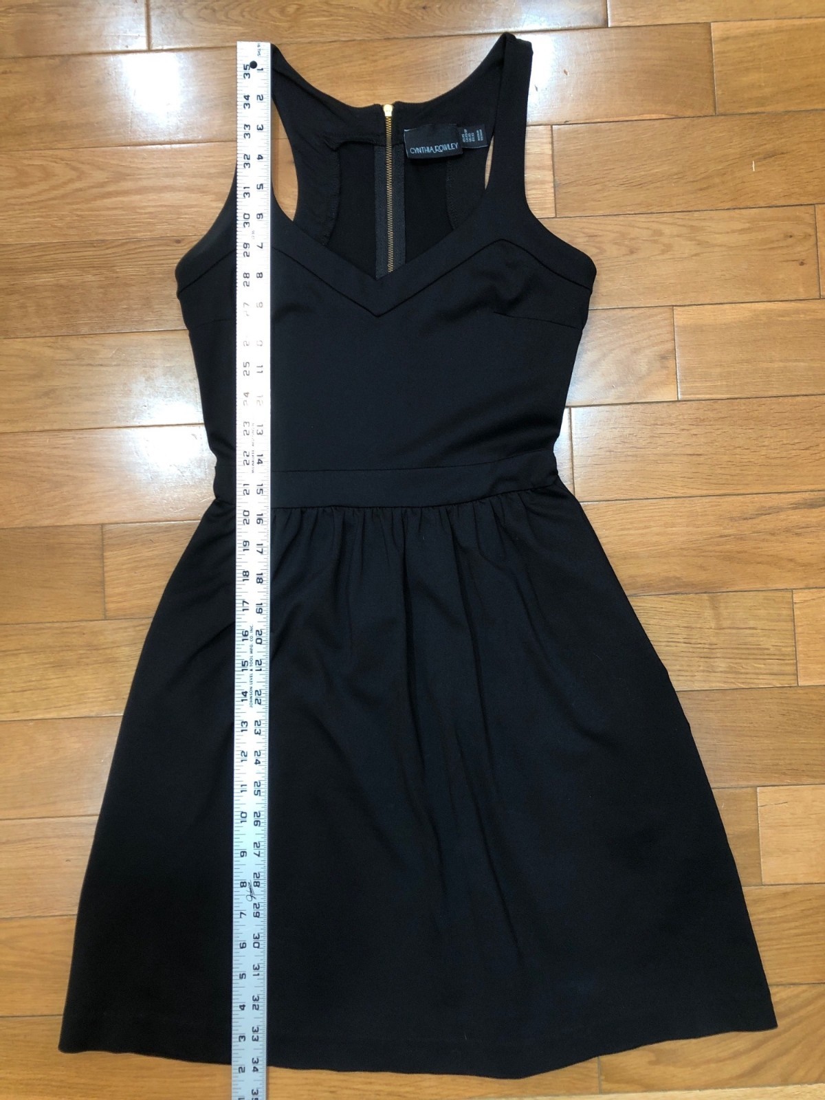 Cynthia Rowley Black Sleeveless Fit & Flare Dress With Gold Back Zipper Size XS