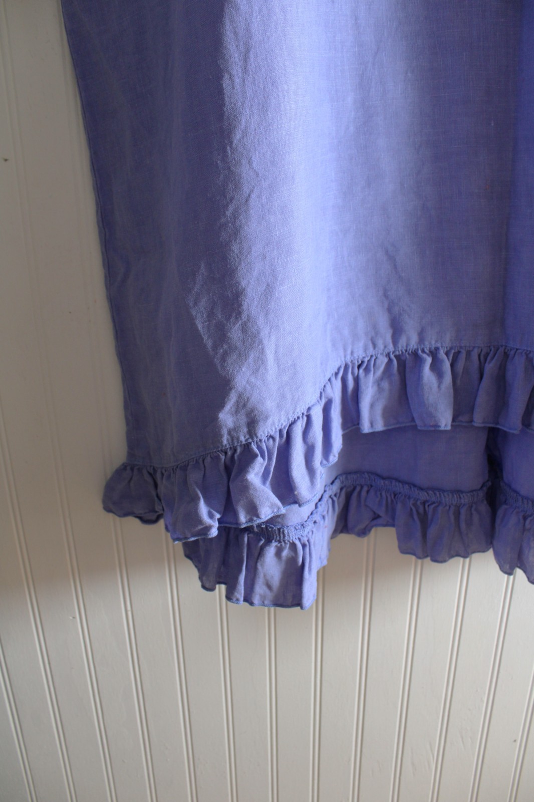Brynn Walker Linen Periwinkle Blue Ruffle Hi Low Hem Summer Dress, Lagenlook.