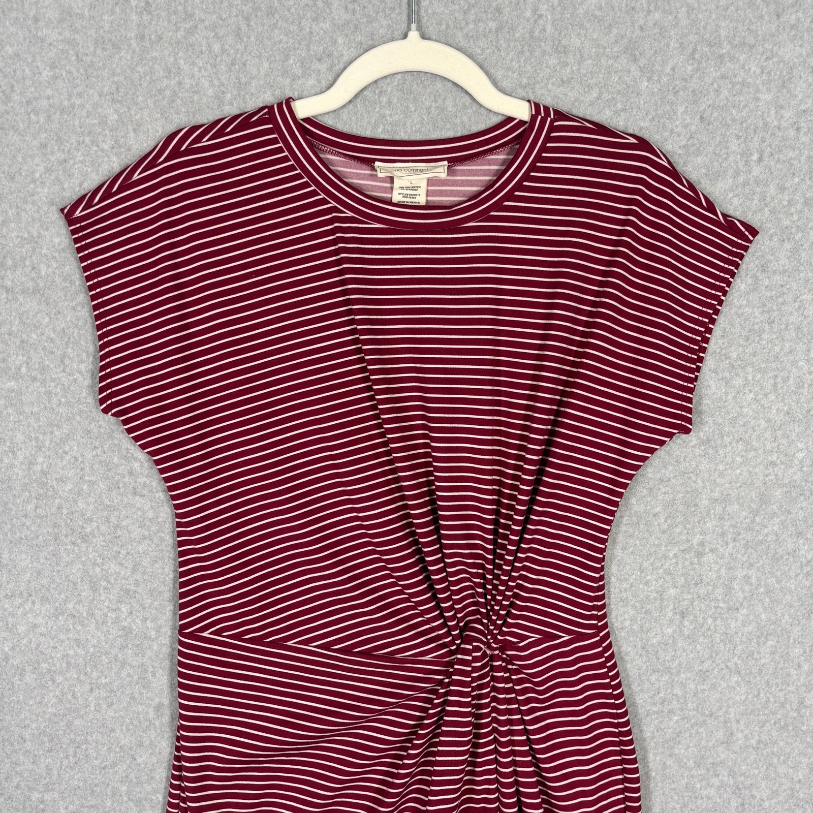 No Comment Dress Juniors Large Burgundy Shirt Twist Knot Jersey Stretch Comfort