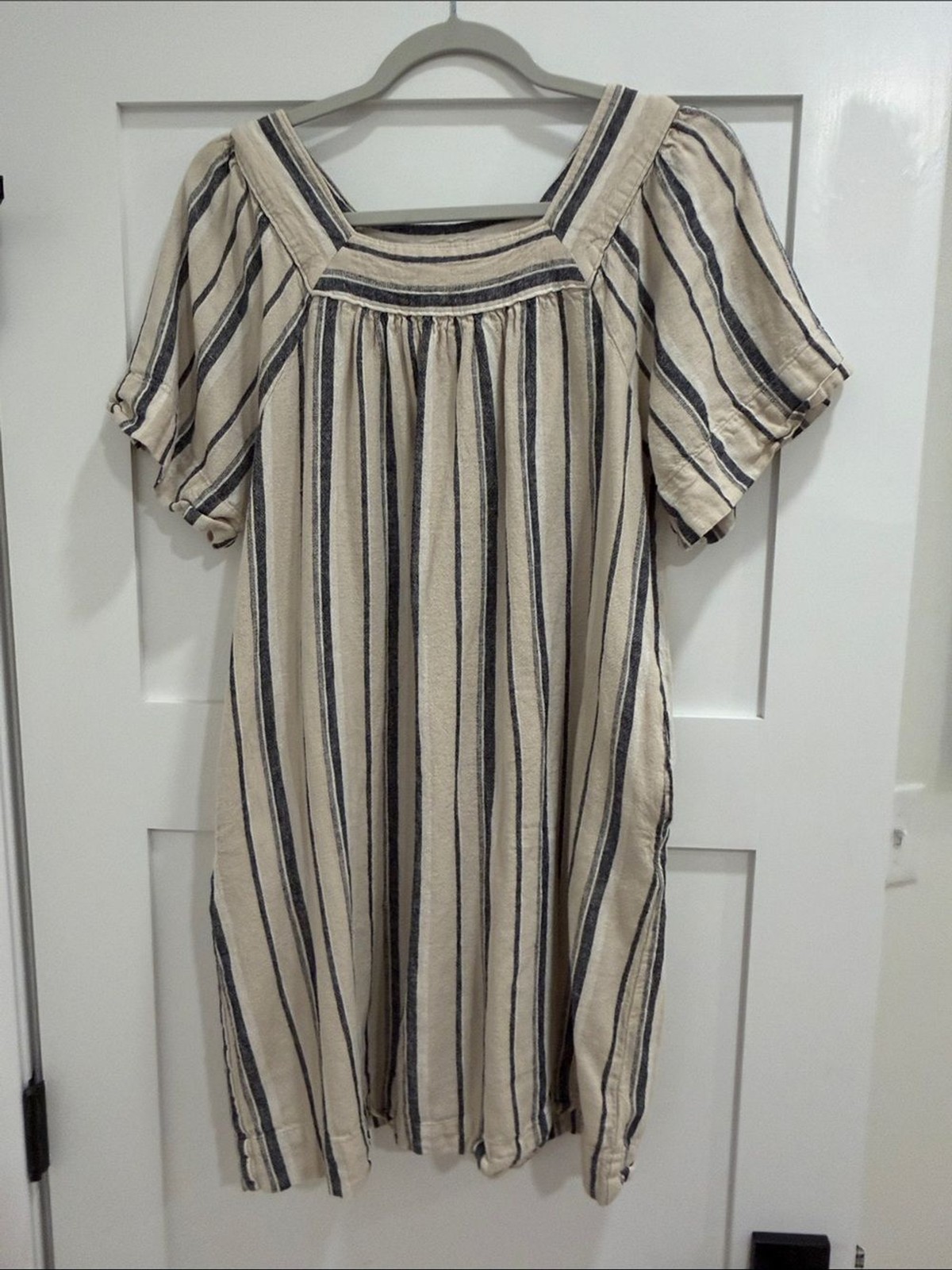 GAP Cream and Navy Vertical-Striped Midi Dress