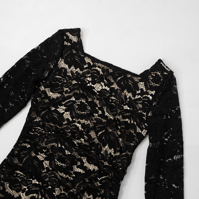 Womens Bodycon Long Sleeved A-line Lace Dress Sexy Backless Party Mini Dress