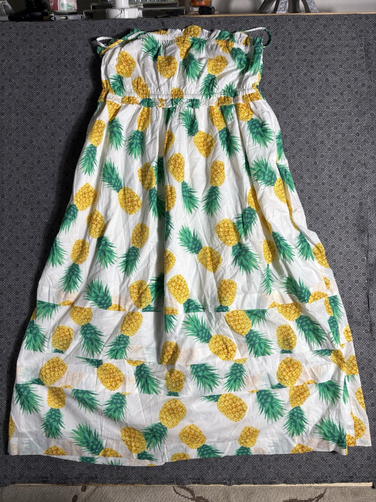 J.Crew Pineapple Squareneck Ruffle Maxi Dress Sz 14 White Yellow Green NWT