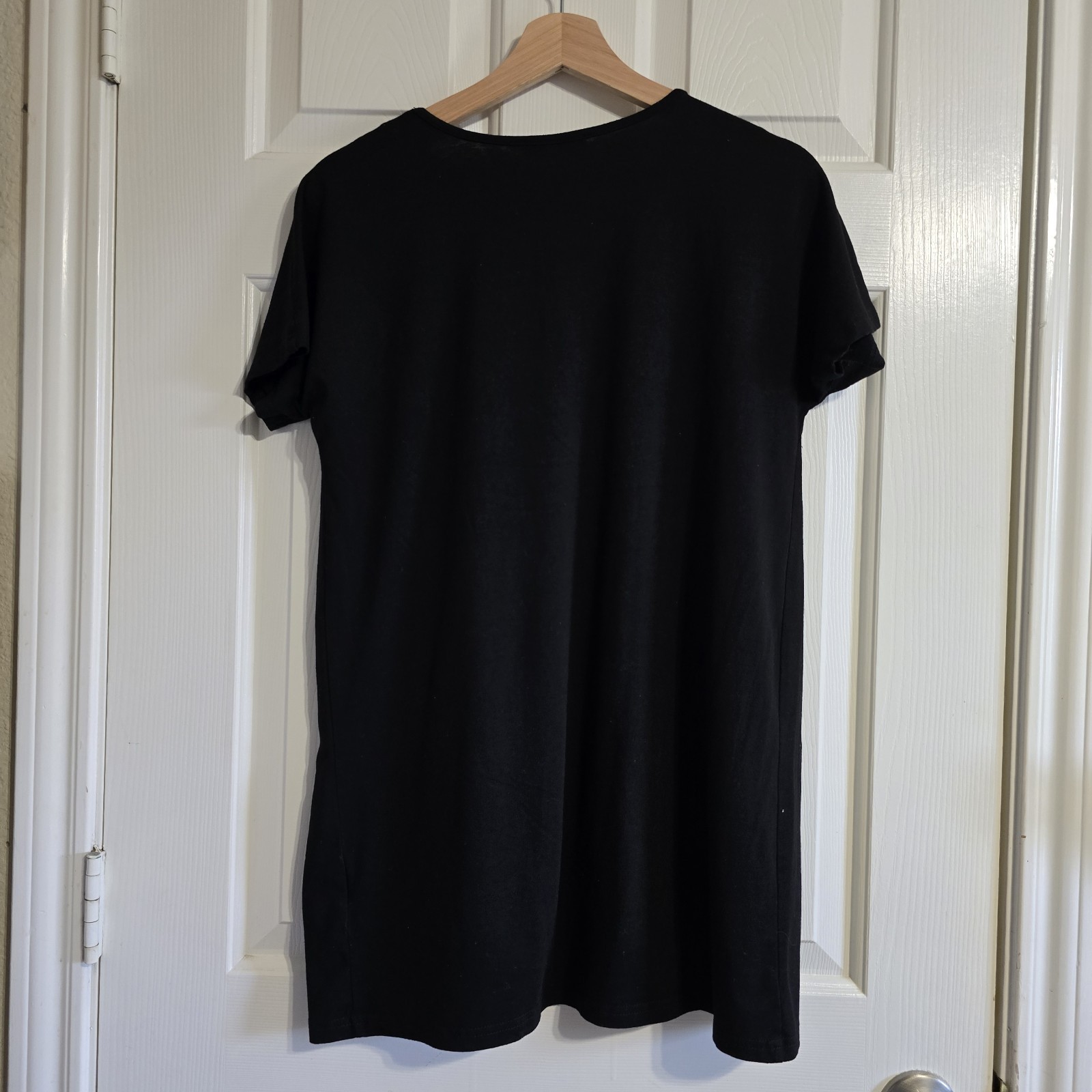 Poetsky Women’s Black Solid T-Shirt Dress V-Neck Short Sleeve Pockets S