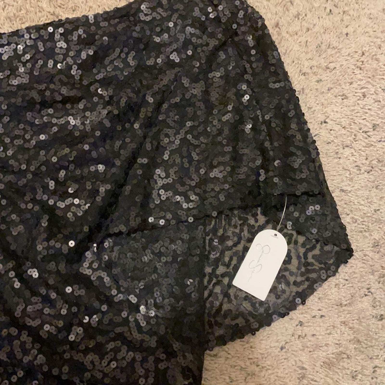 Jessica Simpson one shoulder short sequined black dress size 2 NWT