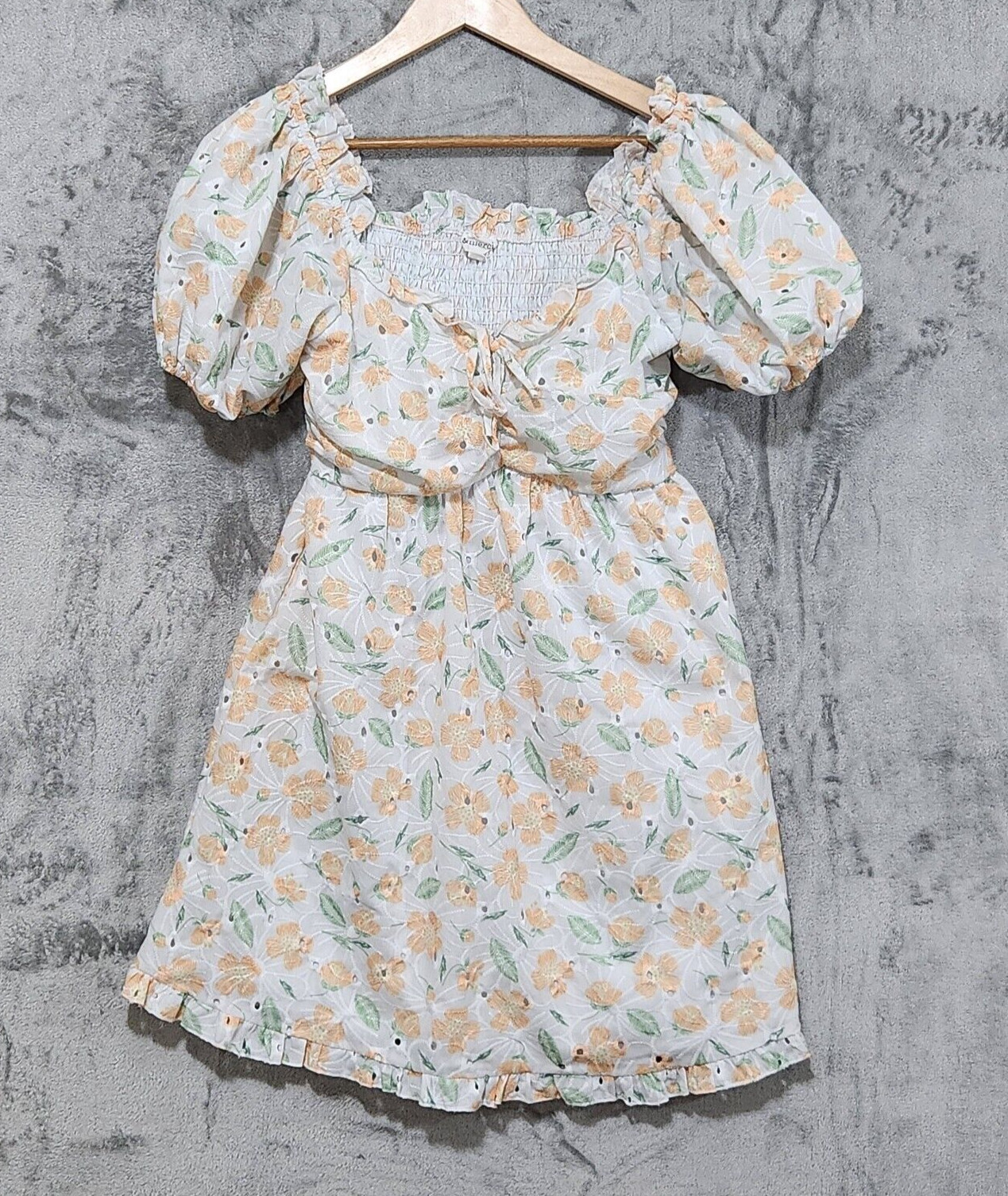 &merci Anthropologie Cottage Core Milkmade Eyelet Smocked Floral Dress Sz L