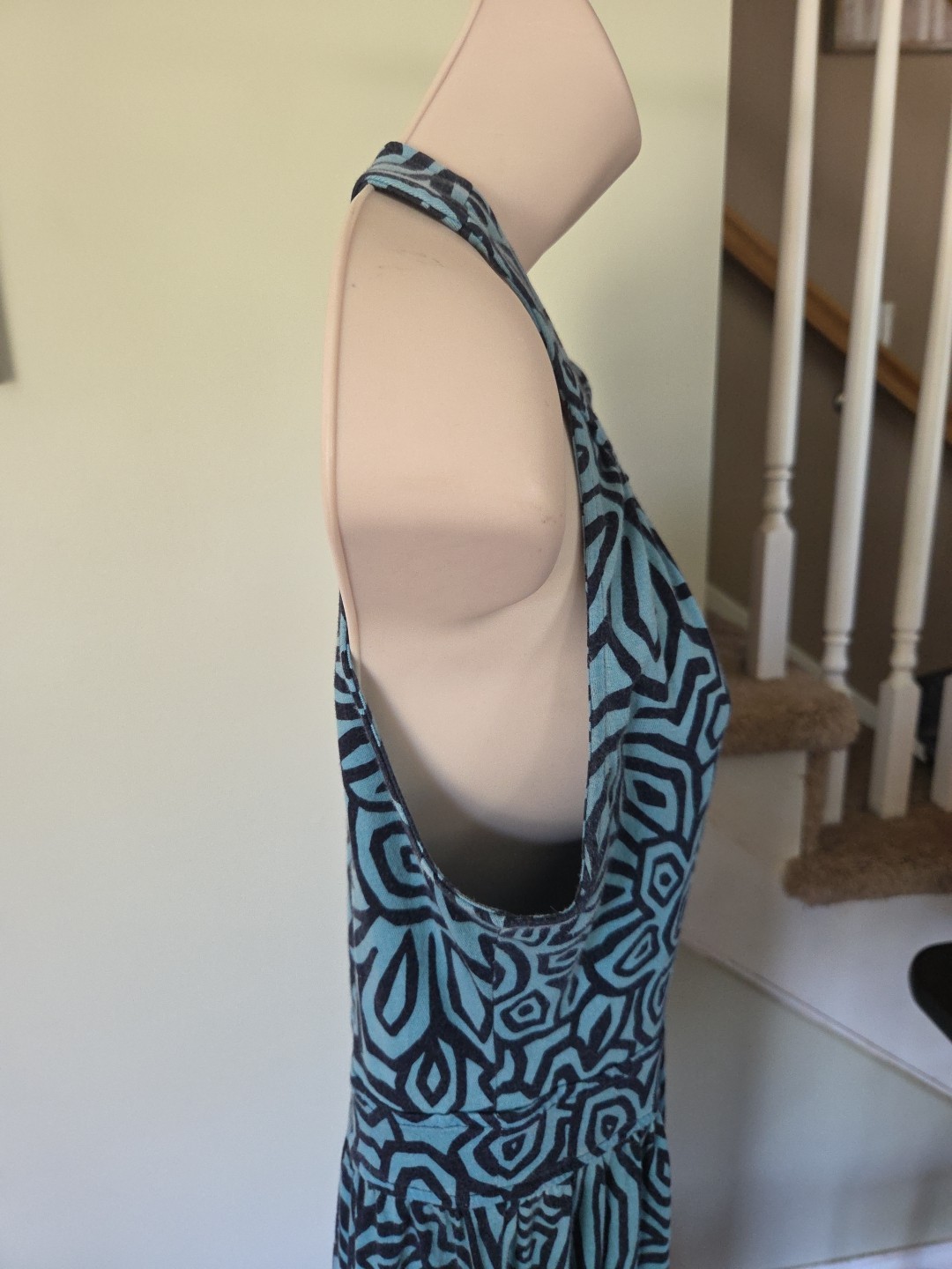 Ann Taylor Loft Turquoise and Black Geometric Patterned Maxi Dress, Size Small