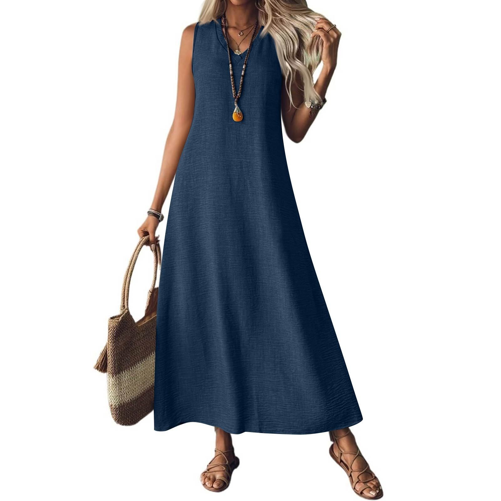 SOLID Sleeveless Long DRESS BEACH Vacation Casual Sun DRESSER WOMEN S-XXL