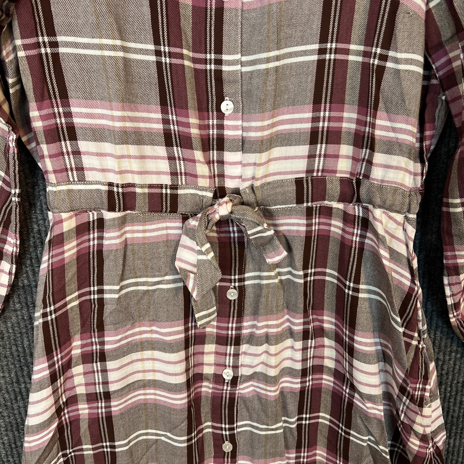 Encore by Idina Menzel Regular Button Front Shirt Dress Wine Pink Multi Sz XS