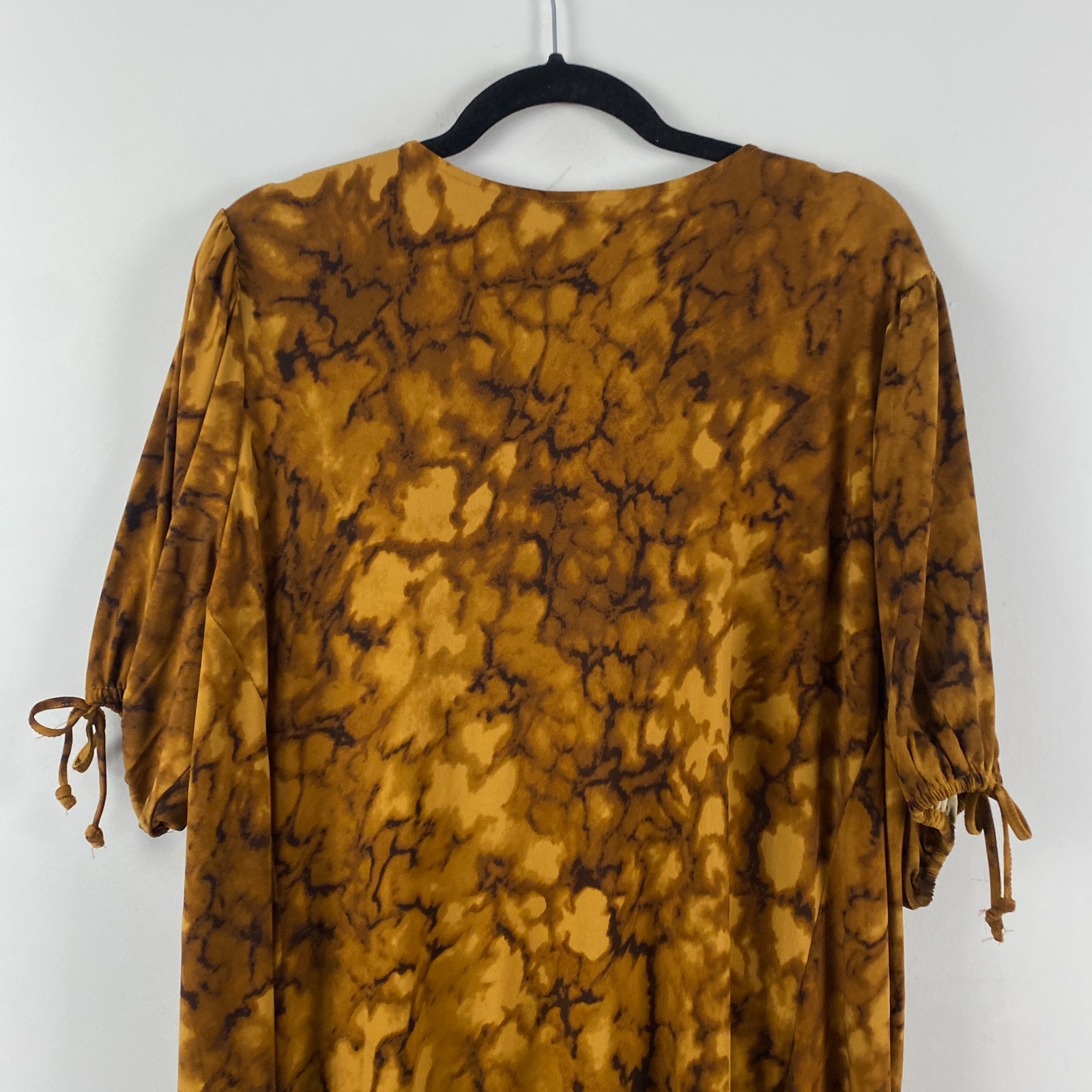 Susan Graver Regular Liquid Knit Elbow Sleeve Midi Dress Size 2X Brown Multi
