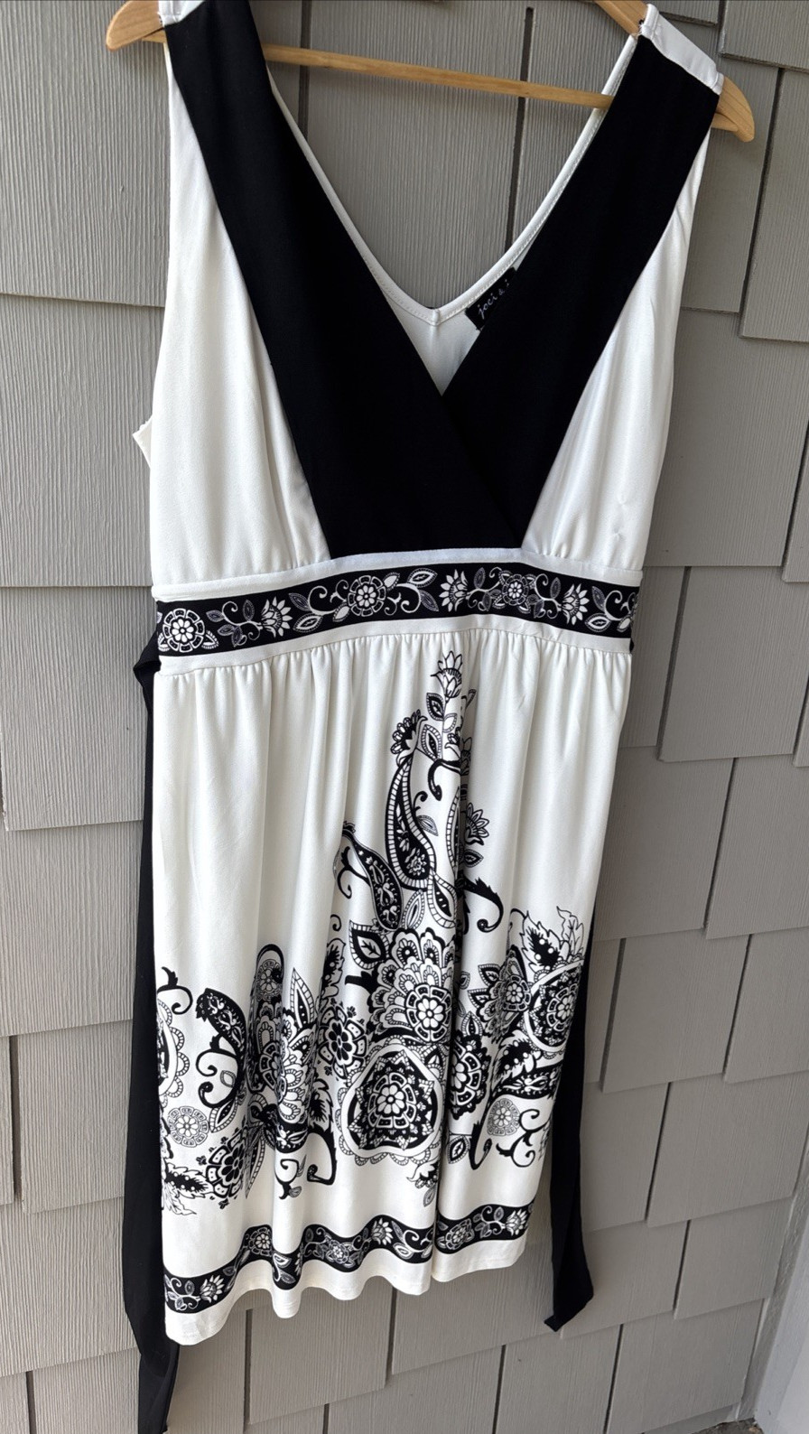 Joei & I Empire Waist Sleveless Graphic Print Lined Dress Tie Back Size XL