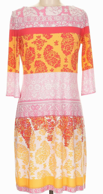 Donna Morgan Pink Red Gold Womens 4 Floral Paisley 3/4 Sleeve Boatneck Dress