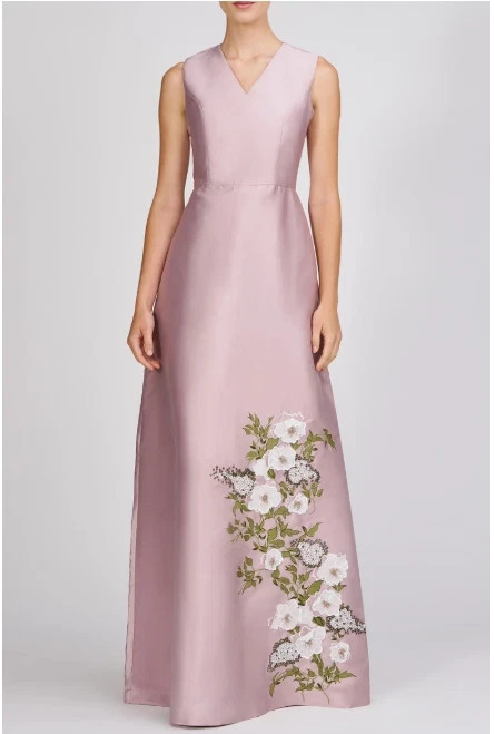 Kay Unger Wood Rose Aurelia Floral Sleeveless Taffeta Gown Size 10 $468
