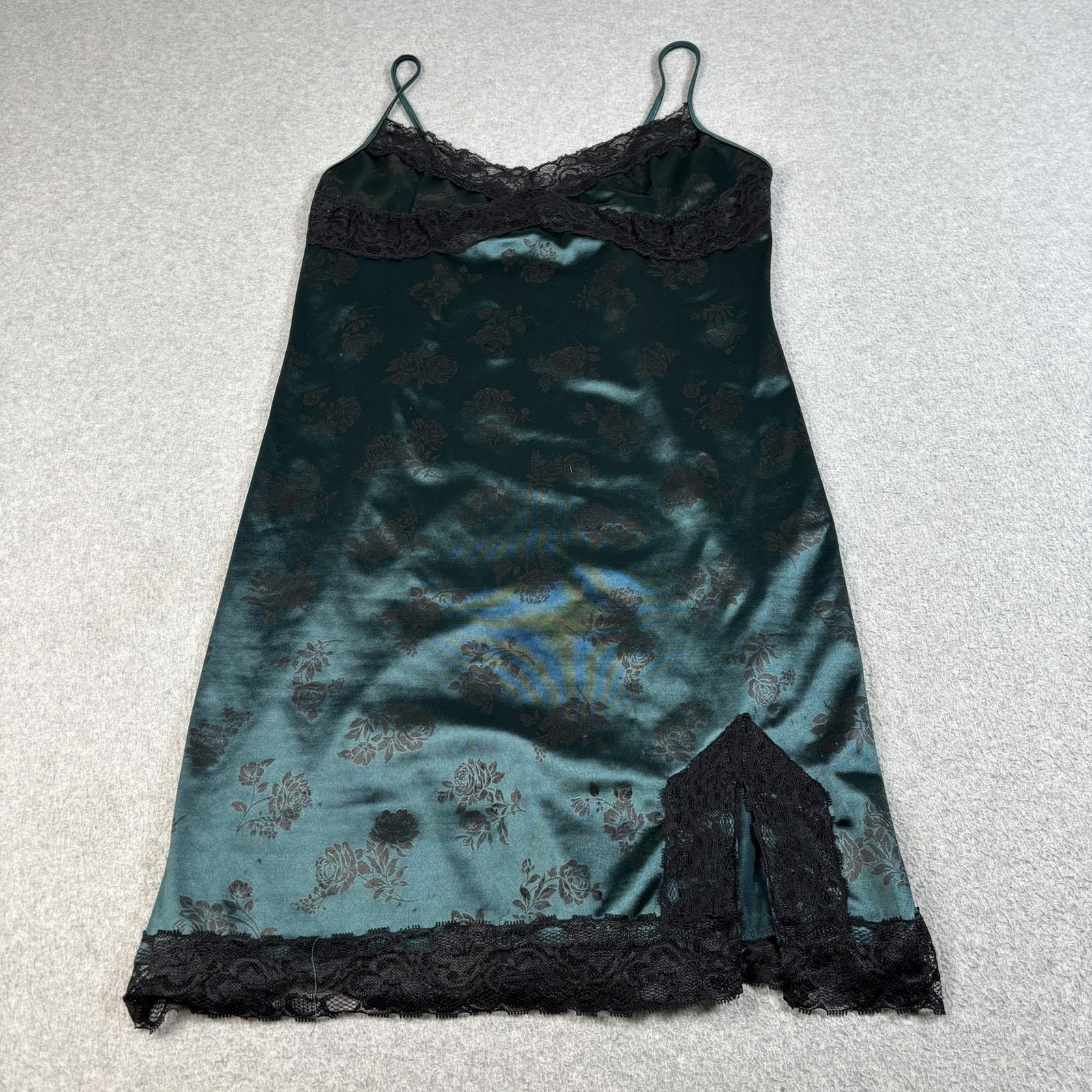 Motel Coti Bodycon Dress Women 2XL Green Satin Lace Rose Floral Sexy Stretchy