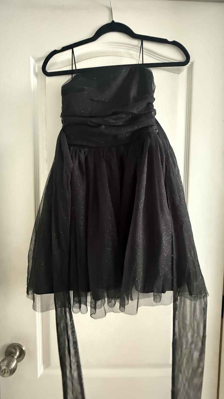 francesca’s Black Strapless Fit & Flare Tulle Glitter Zip Short Dress S