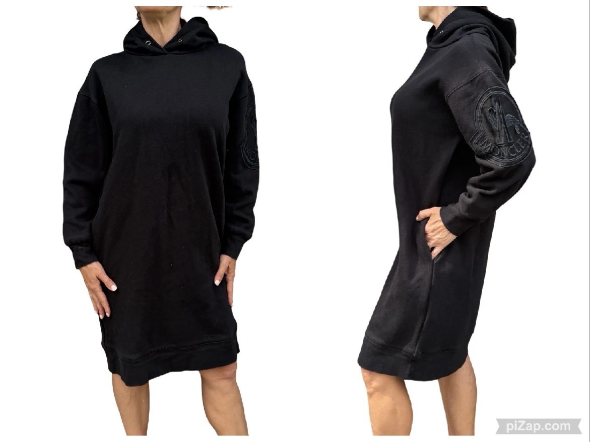 Moncler Women’s Small Black Logo Embroidered Long Sleeve Hoodie Dress $760