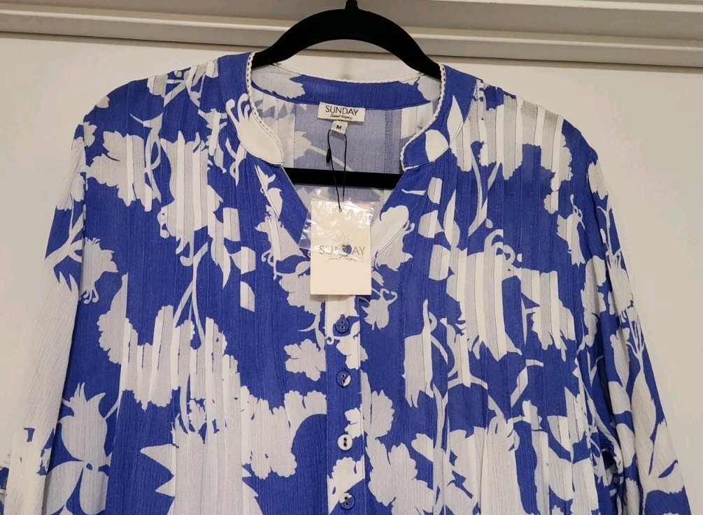 Sunday Saint Tropez Bella Ciao Flower Cover up Mini Dress Blue NWT Women Medium