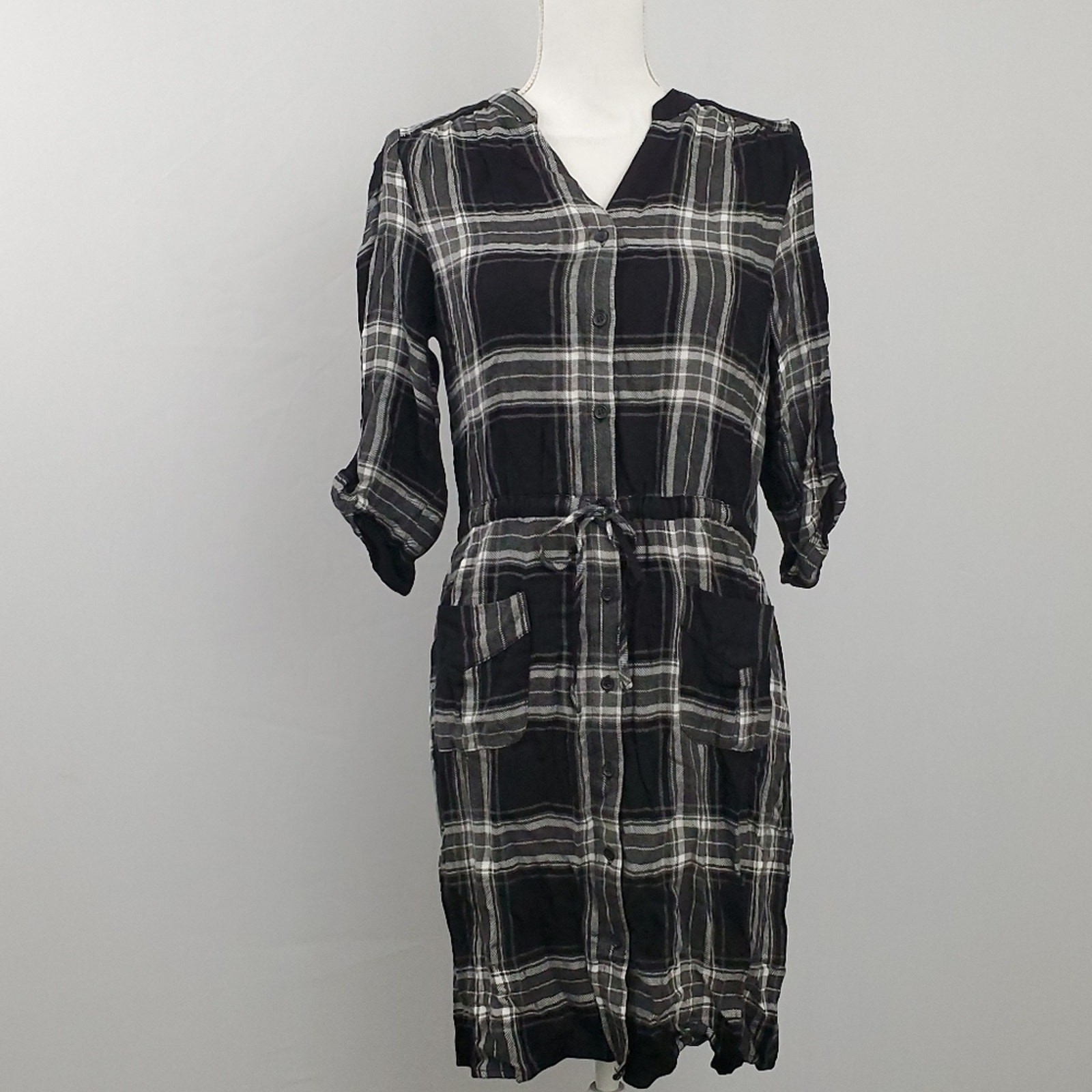 NWT Spense Black White Plaid Shirtdress Pockets Size 10 Old Money Quiet Luxury