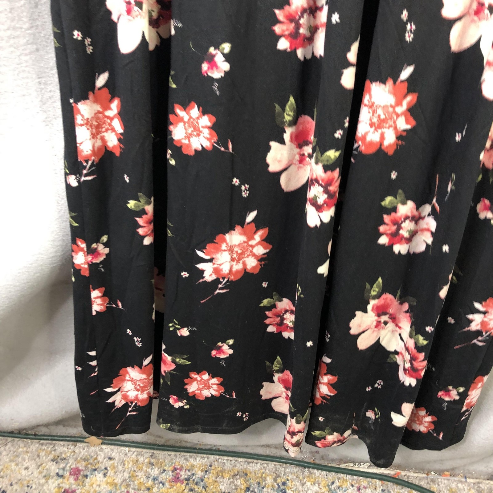 Nine Britton Rosaline Knit Maxi Dress Womens 2X Black Floral Smocked Stitch Fix