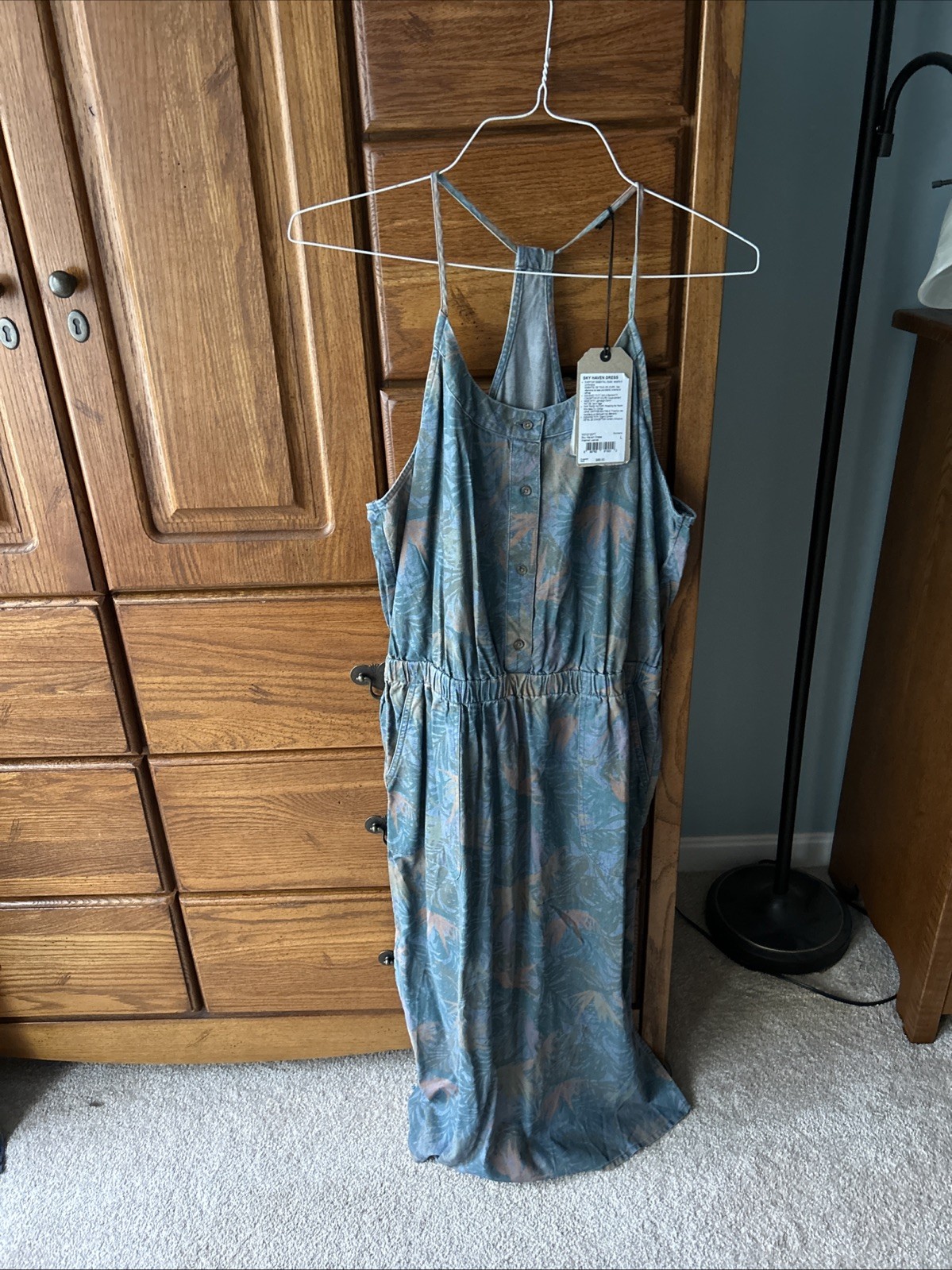 Prana Sky Haven Dress Women’s L W31212377 Organic Pockets Floral Racerback X4-21