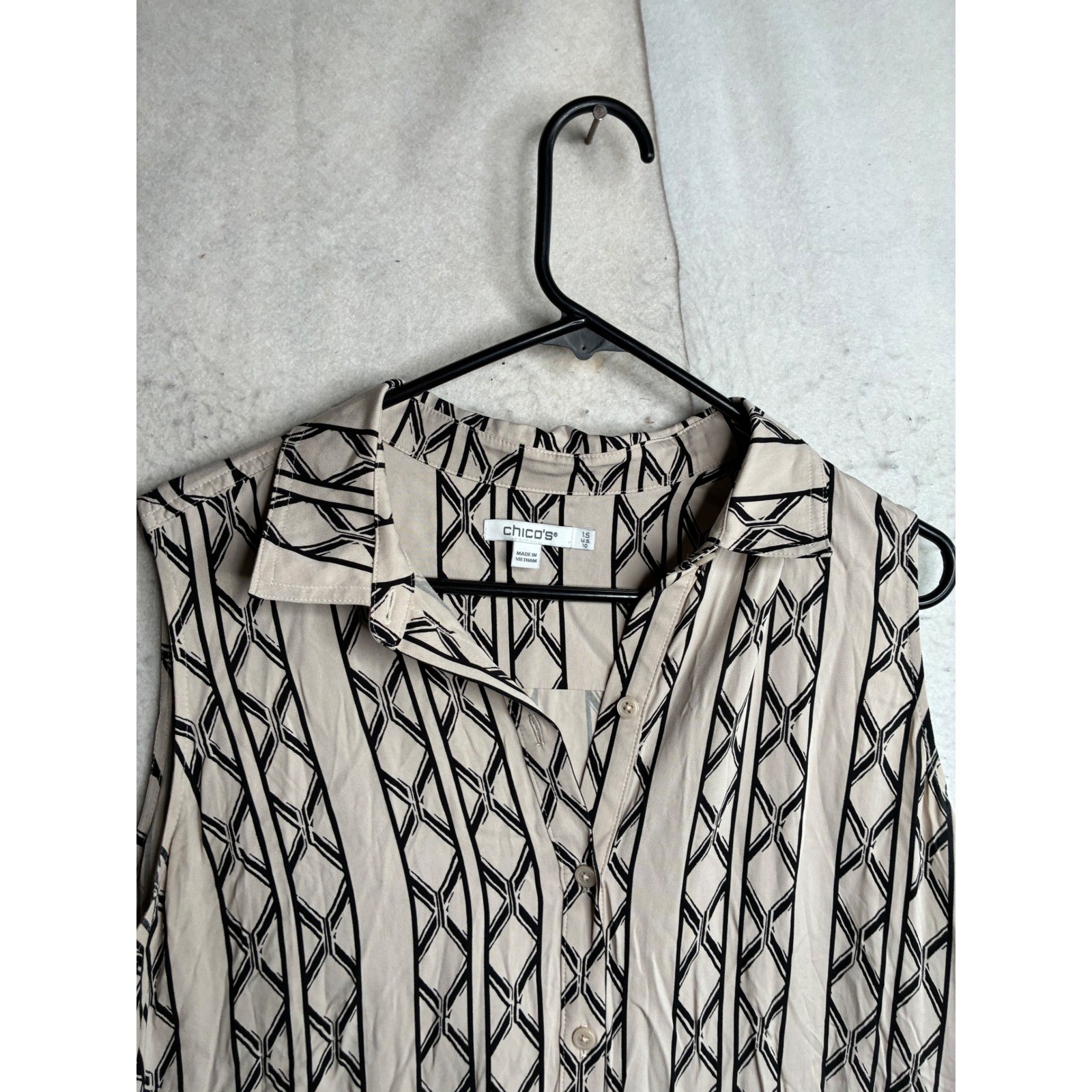 Chicos Sleeveless Silk Blend Geometric Stripe Button Front Shirt Dress womens 10
