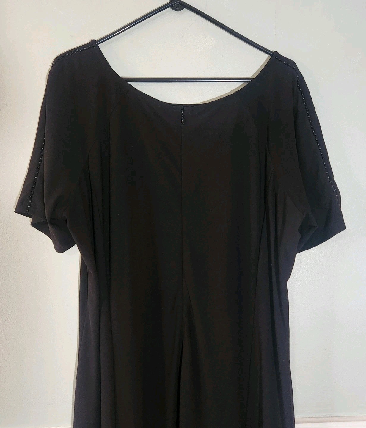 Dennis By Dennis Basso Black Short Sleeve Beaded Neckline Dress Plus Size 22W