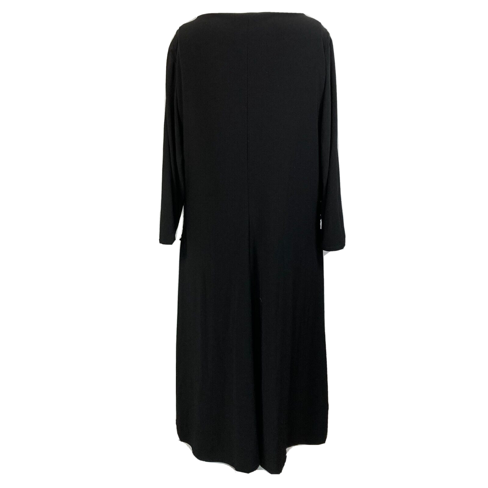 B-Slim Dress Womens Sz 1X Plus Black Jersey Knit 3/4 Sleeve Faux Wrap A Line