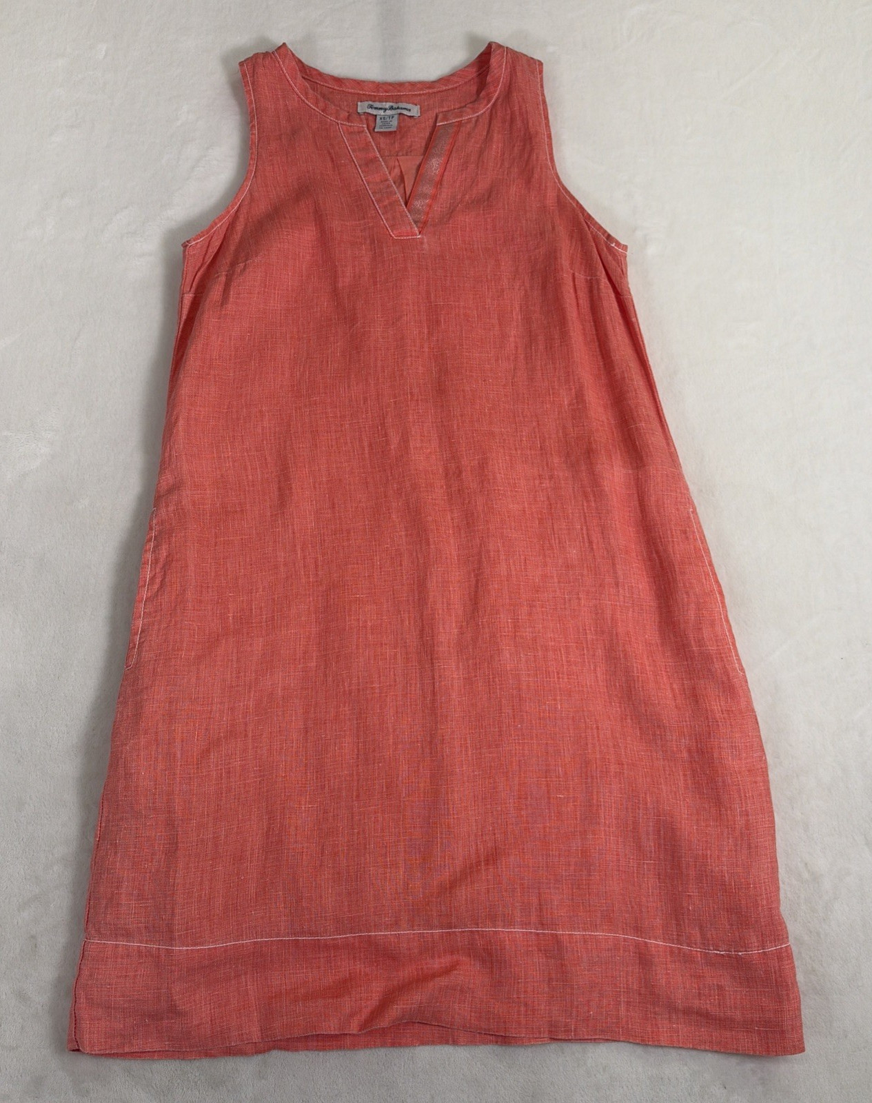 Tommy Bahama 100% Linen Shift Dress Sleeveless Peachy Orange Women’s XS Coastal
