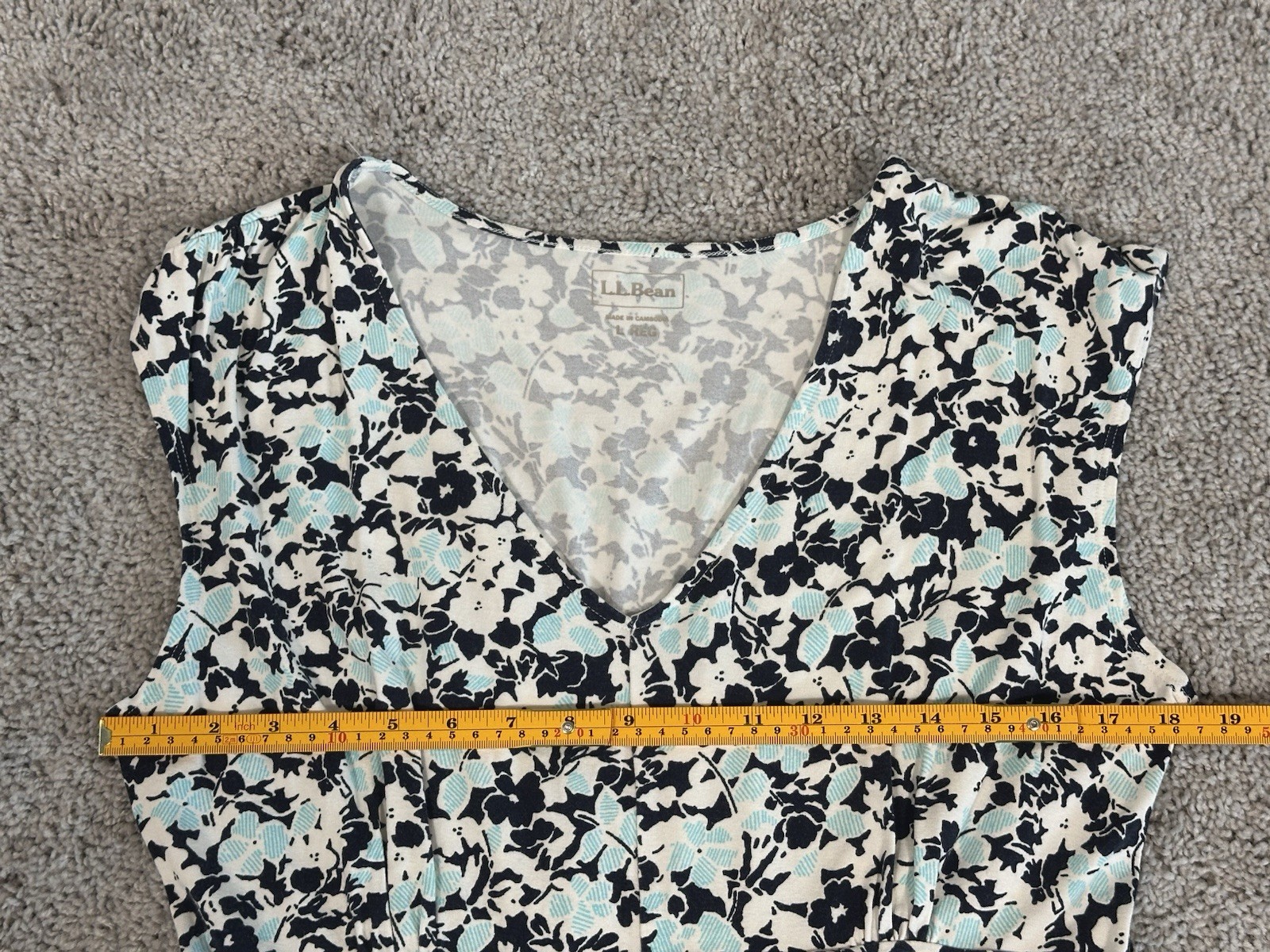 L.L.Bean Floral V-Neck Cap Sleeve A-Line Knit Dress Stretch Women’s L