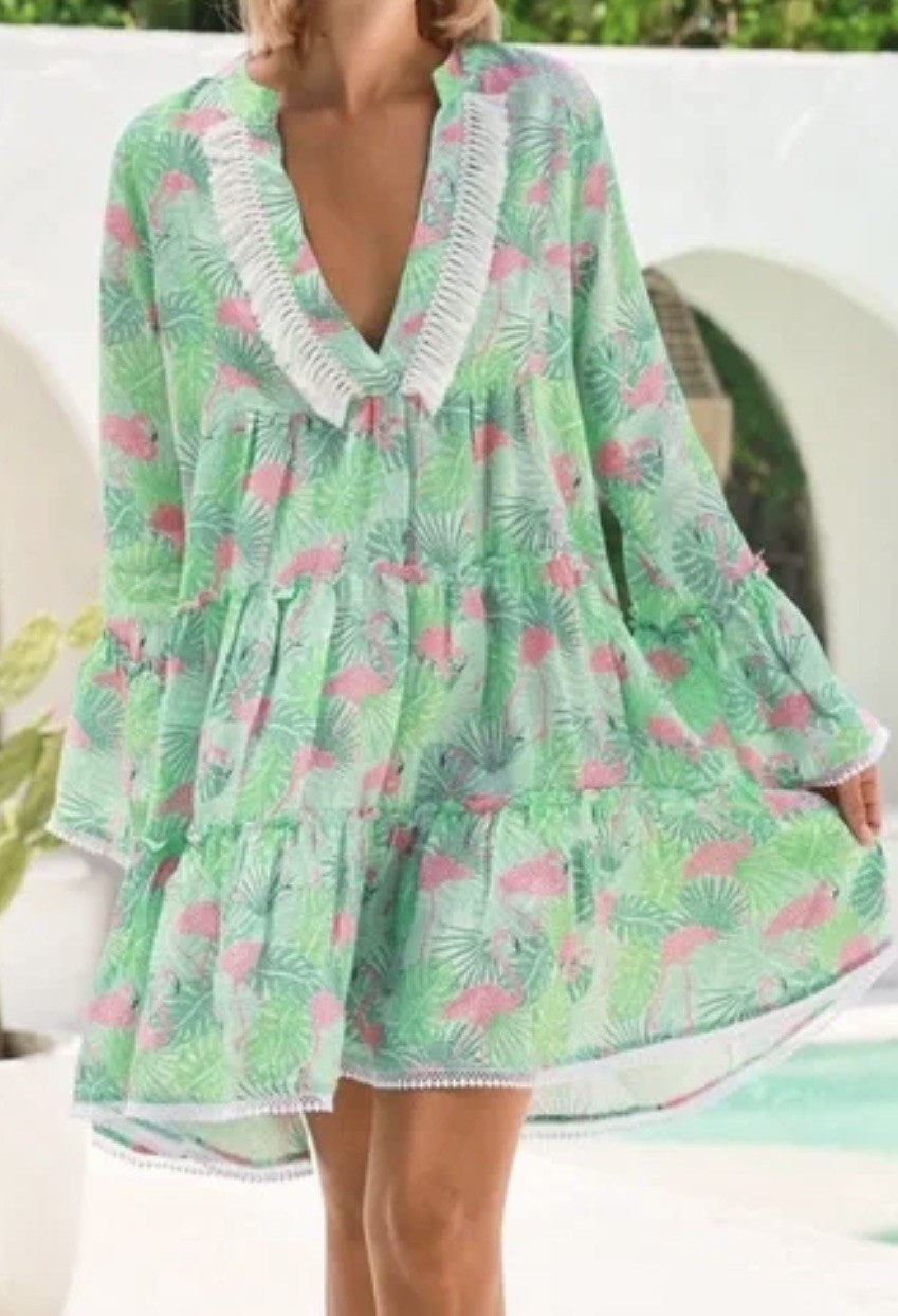 Kenny Flowers The Sunshine State Tunic Dress Flamingo Green/Pink Size S