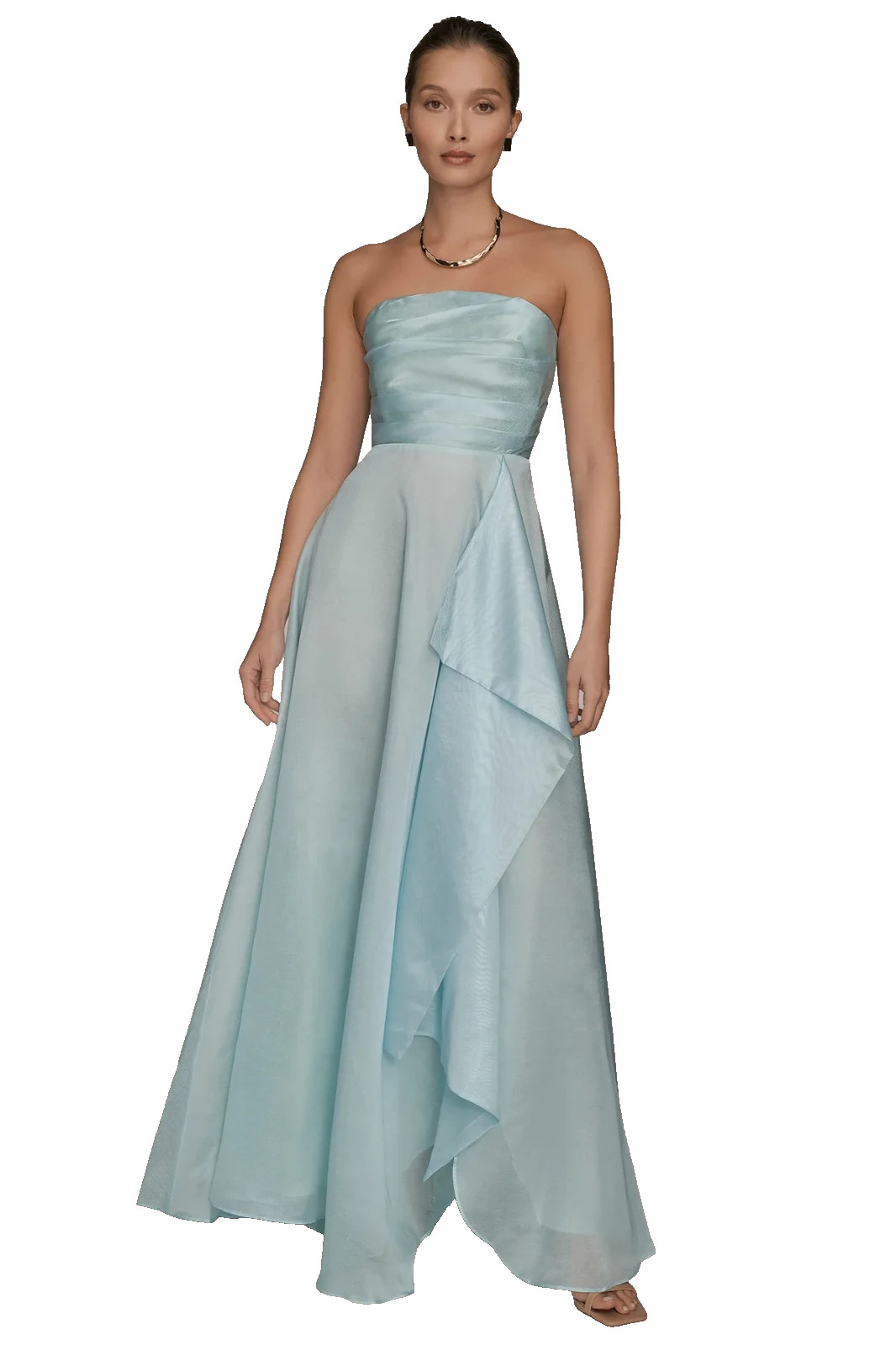 Donna Karan Sea Mist Blue Organza Strapless A-Line Gown Size 10 $399
