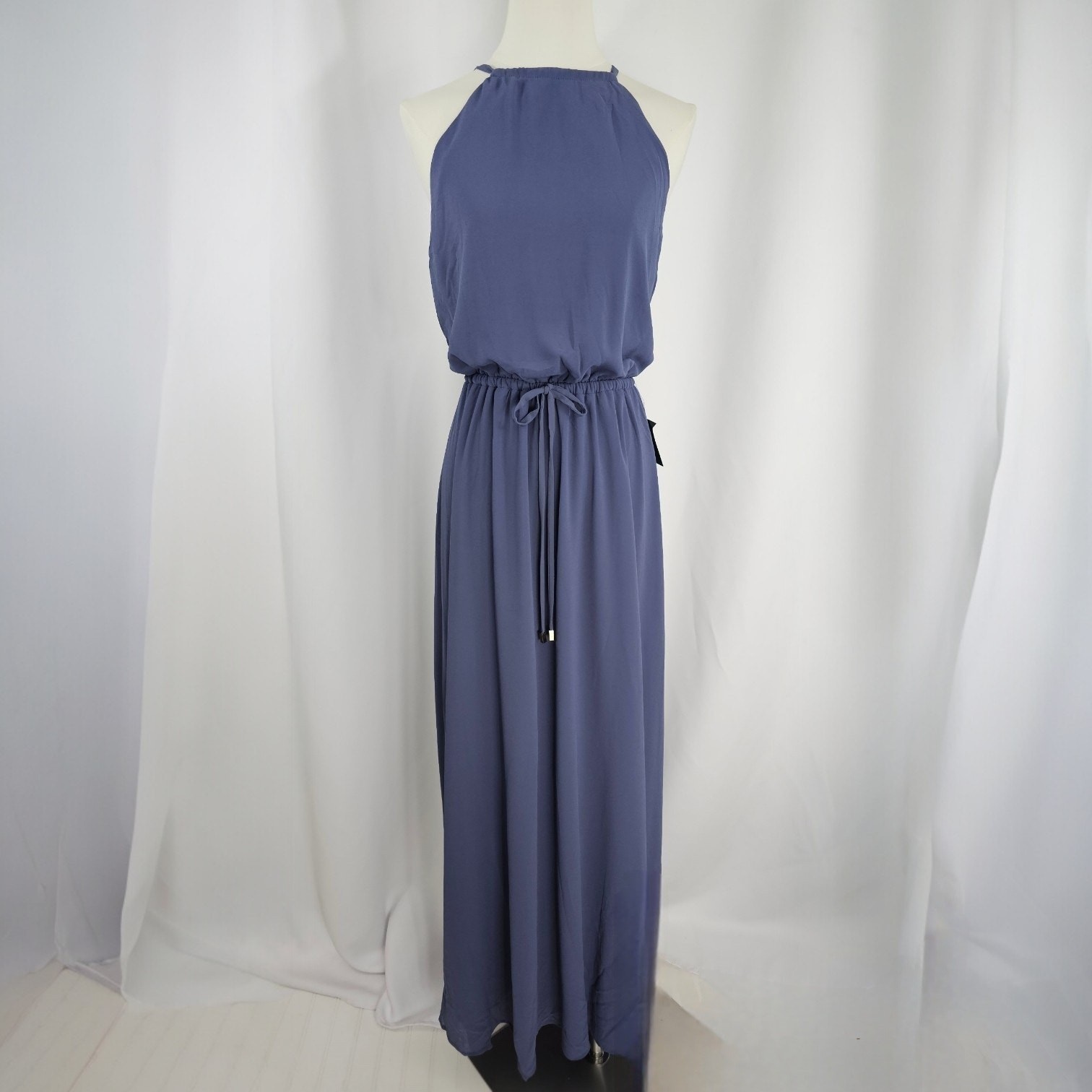 Lulus Blue Halter Neck Keyhole Back Formal Chiffon Maxi Dress Women’s Size L NWT