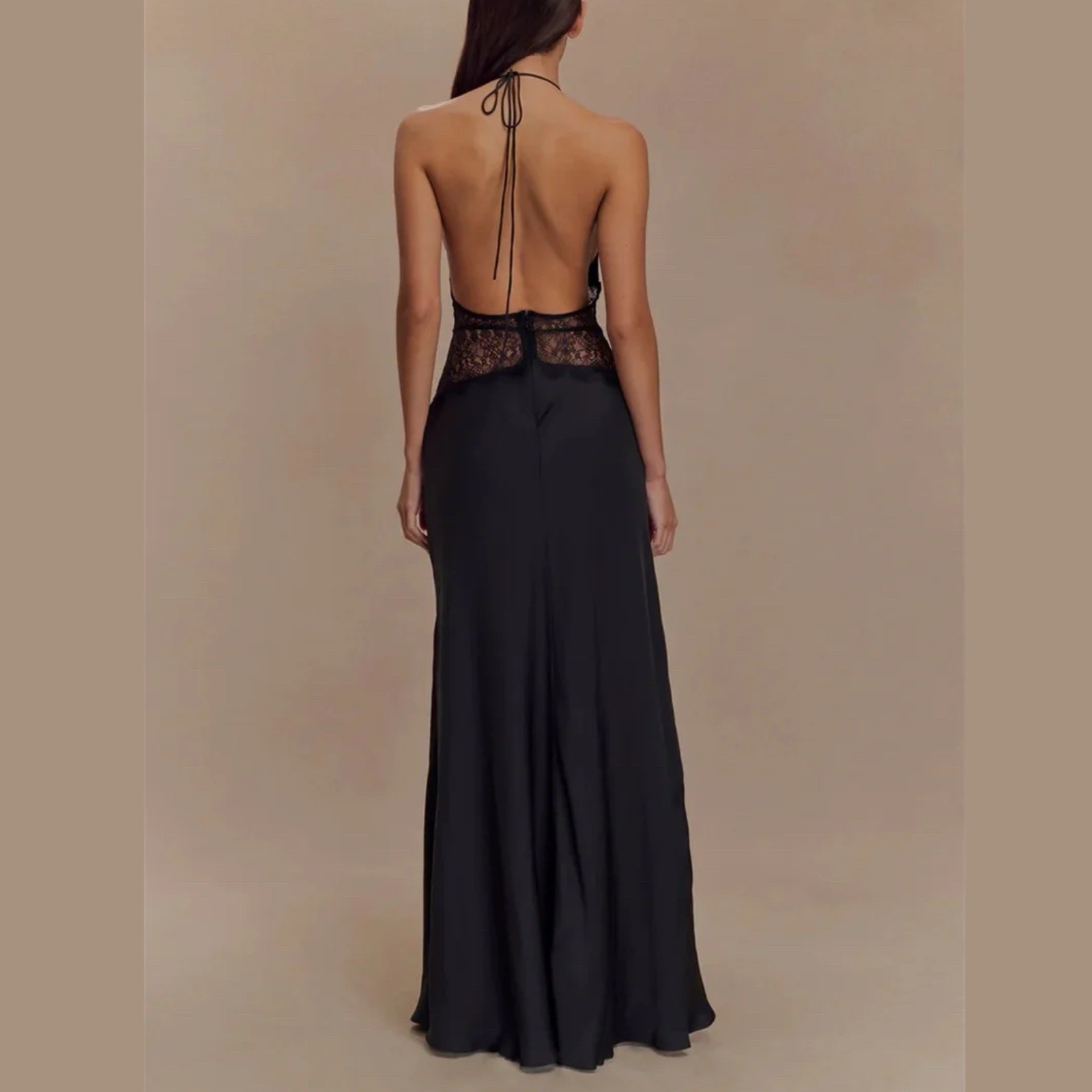 Saide – Halter Gown with Lace Accents In White, Black & Pink Sizes S M L