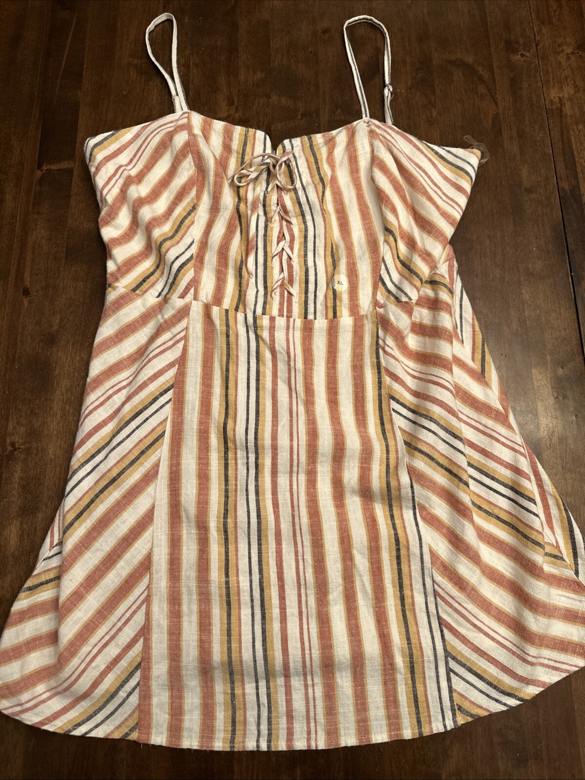 Aéropostale Cream, Tan Striped Strappy Short Dress Size XL Lace Up New Corset