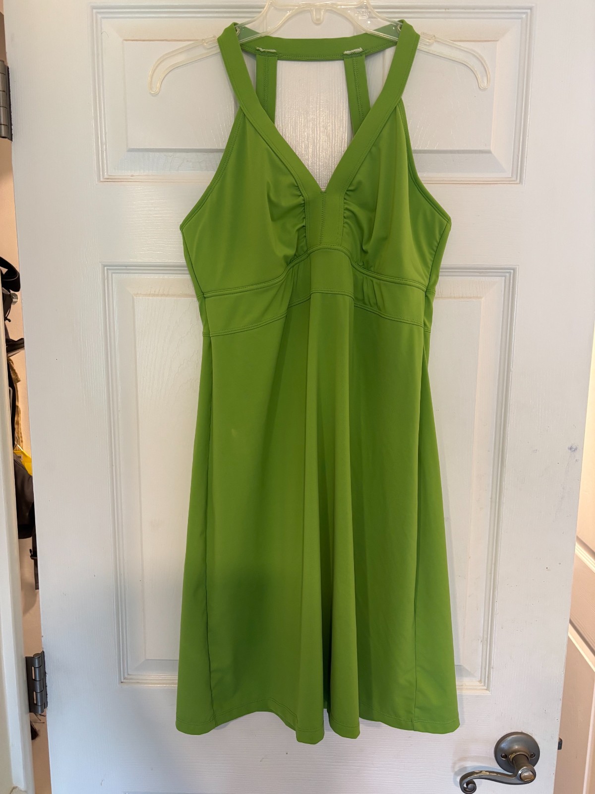 Athleta Sunfish Swim Dress Medium Green V-Neck Cut Out Back Empire Waist 819727