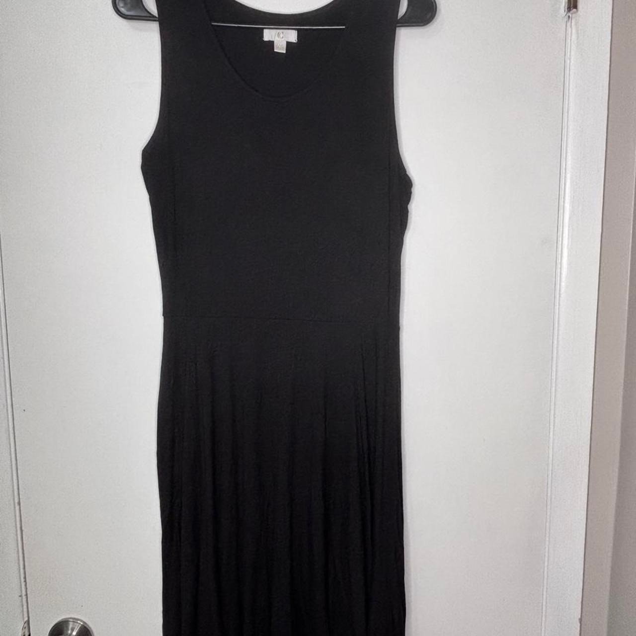 Black Charming charlie midi dress with asymmetrical hem and pleated skirt. Sz:M