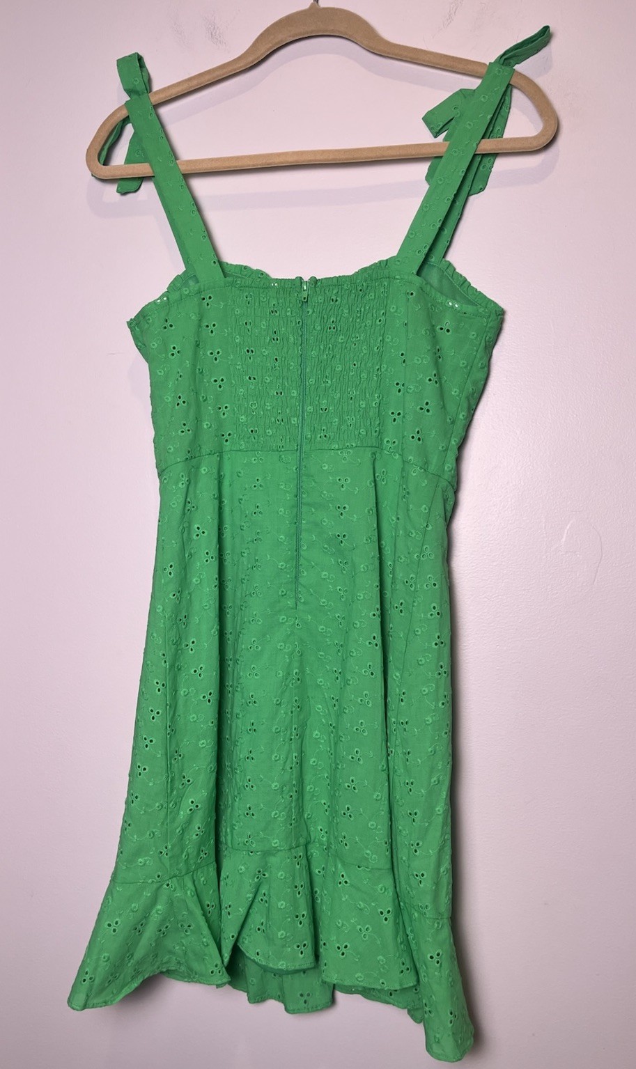 BCX Womens Green Eyelet Sundress Tie Strap Sweetheart Fit Flare Size Small NWOT