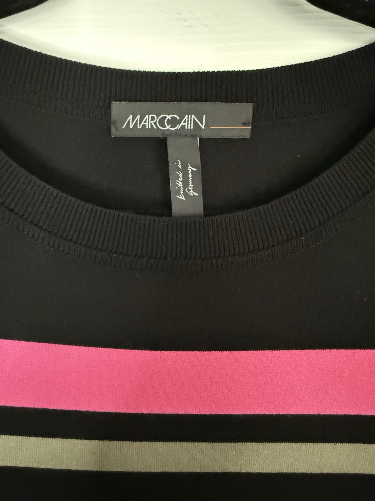 MARC CAIN Sport Striped RETHINK TOGETHER Stretch Knit Side Slit Dress N4 8 M / L