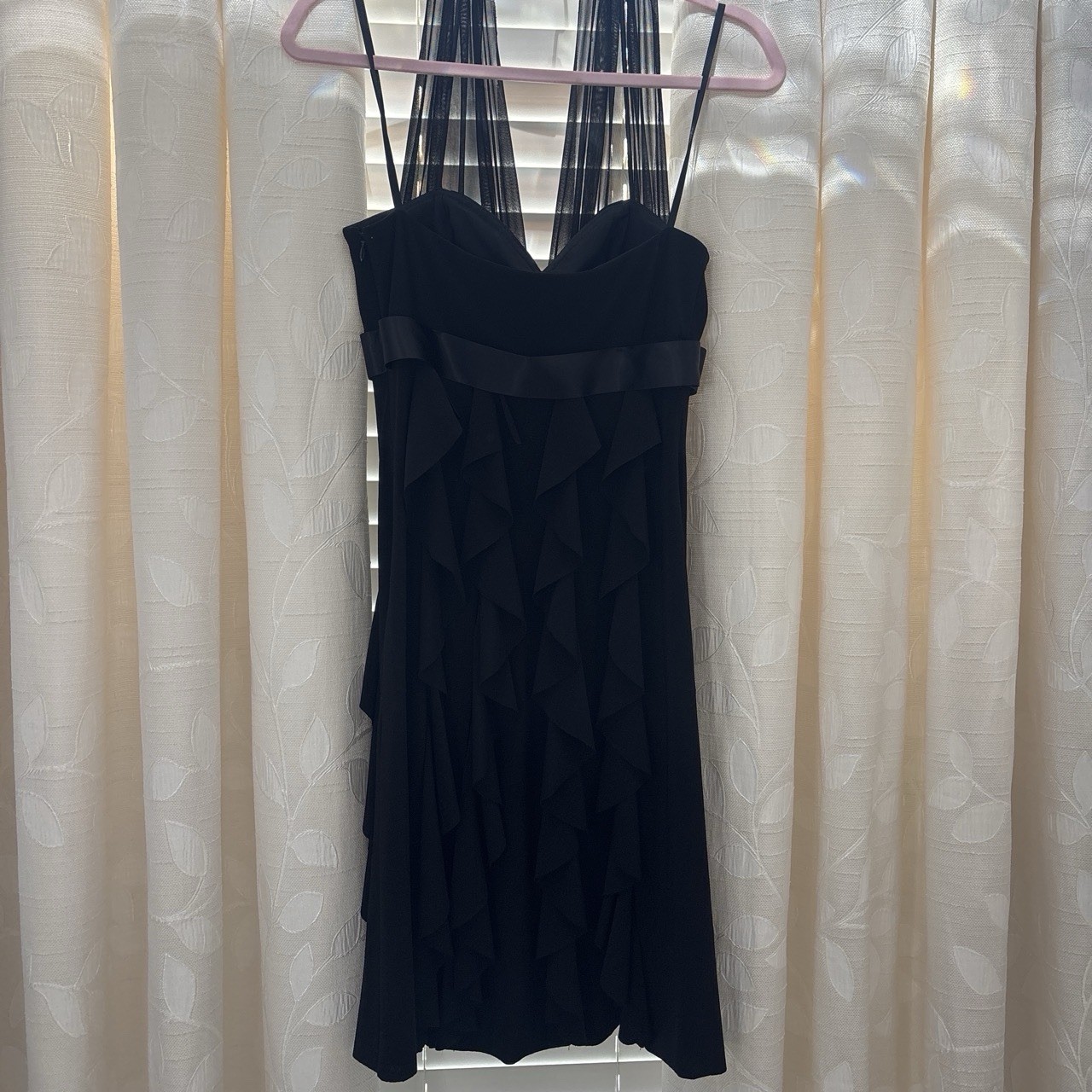 Betsy & Adam Black Chiffon Sweetheart Strappy Bow Sheath Dress Size 8