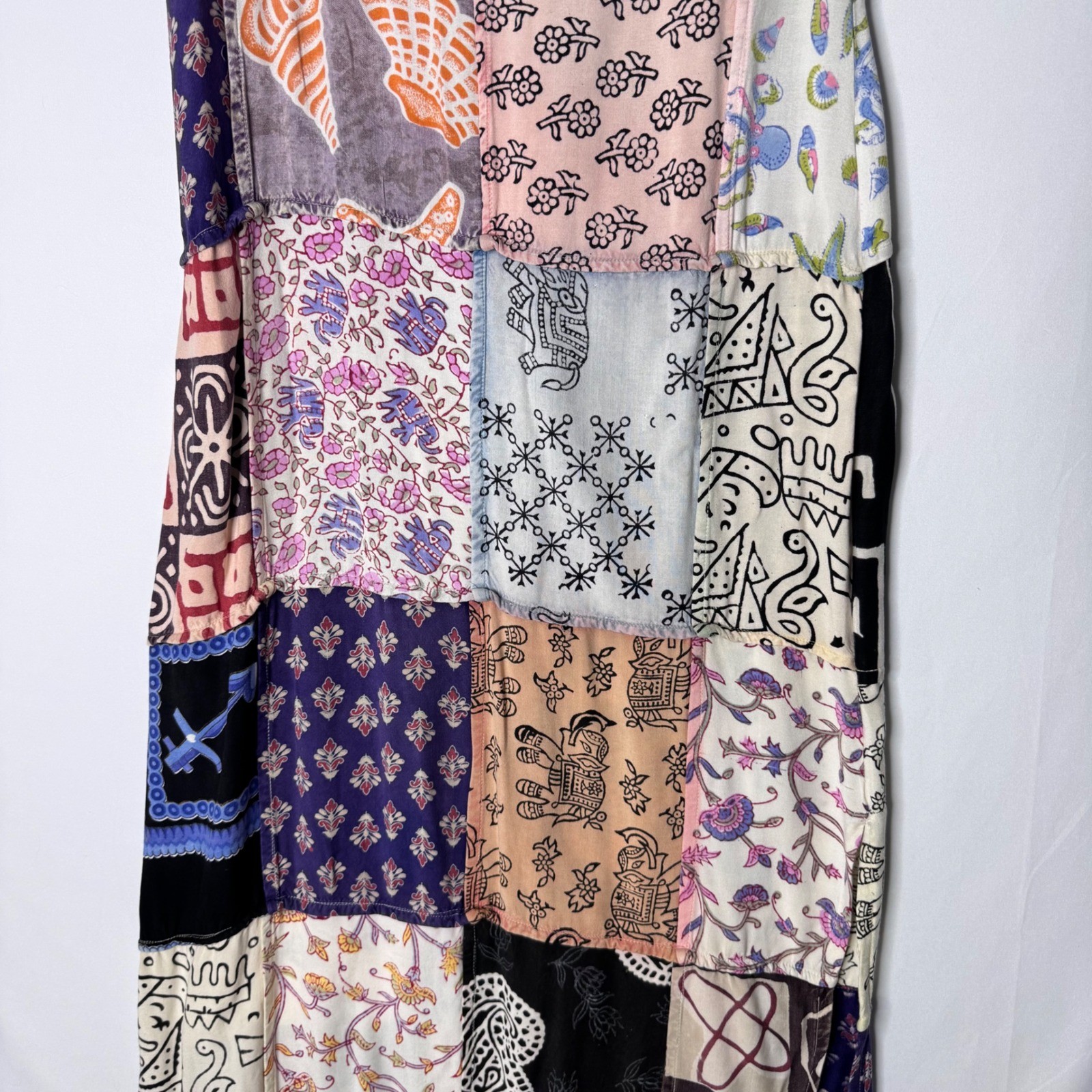 Sacred Threads Patchwork Maxi Dress Sz S Boho Cottage 70s Hippie Y2K Flaw READ