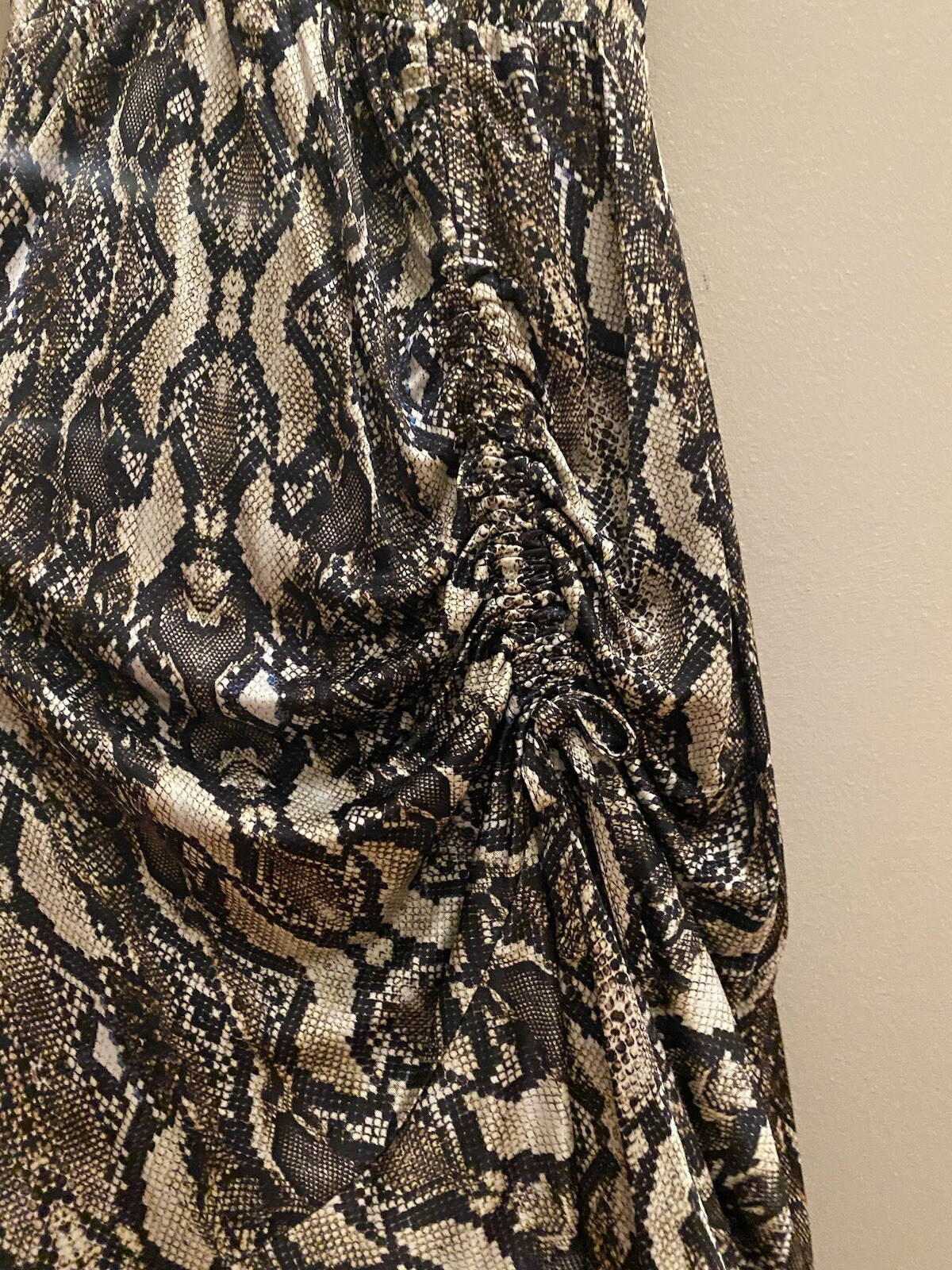 Dress V-neck Ruched Snake Print Midi Cocktail Dress New XXS