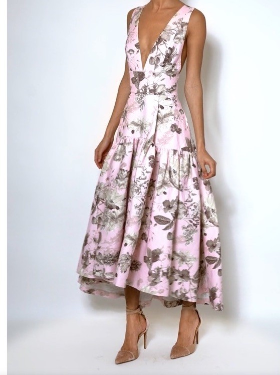 Alice + Olivia Lila Structured Midi Dress Meadow Pink Floral US 6 UK/AU 10 NWT