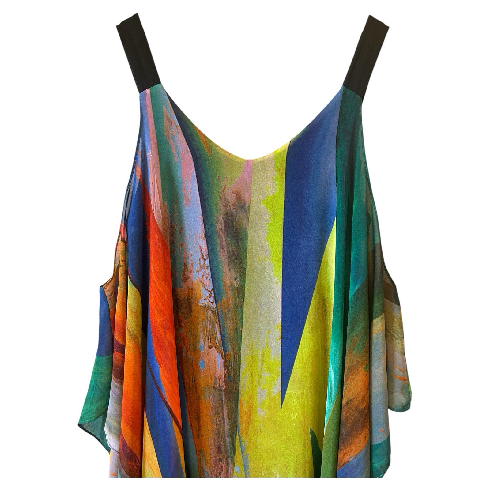 RADZOLI Multicolor Abstract Boho Arty Tank Maxi Dress Medium Built-In Blk Tank
