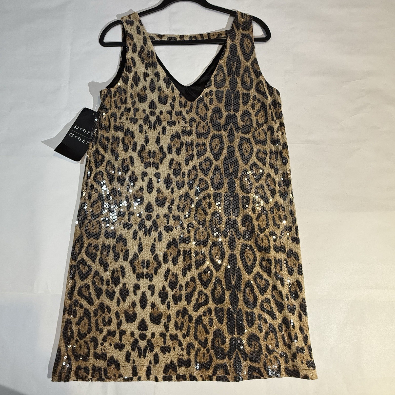 NWT- Women’s “PRESS Dress” Leopard Print Sequins Mini Dress-Sleeveless. Festival