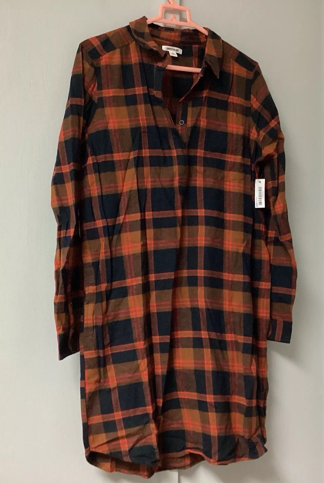 Goodthreads Women Medium Rustic Flannel Long-Sleeve Popover Shirt Dress Pock New