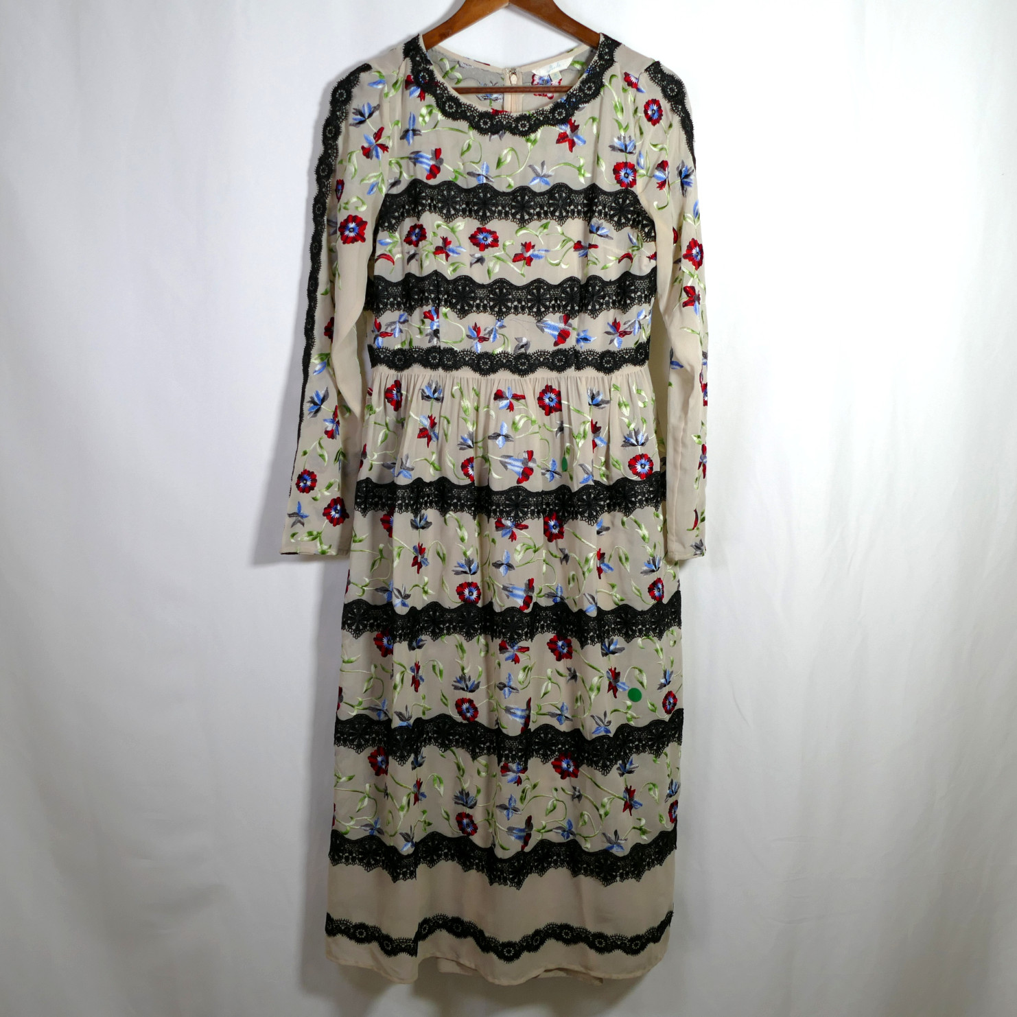 Geode Womens Boho Floral Embroidered Midi Dress Size M Lace Garden Party Dainty