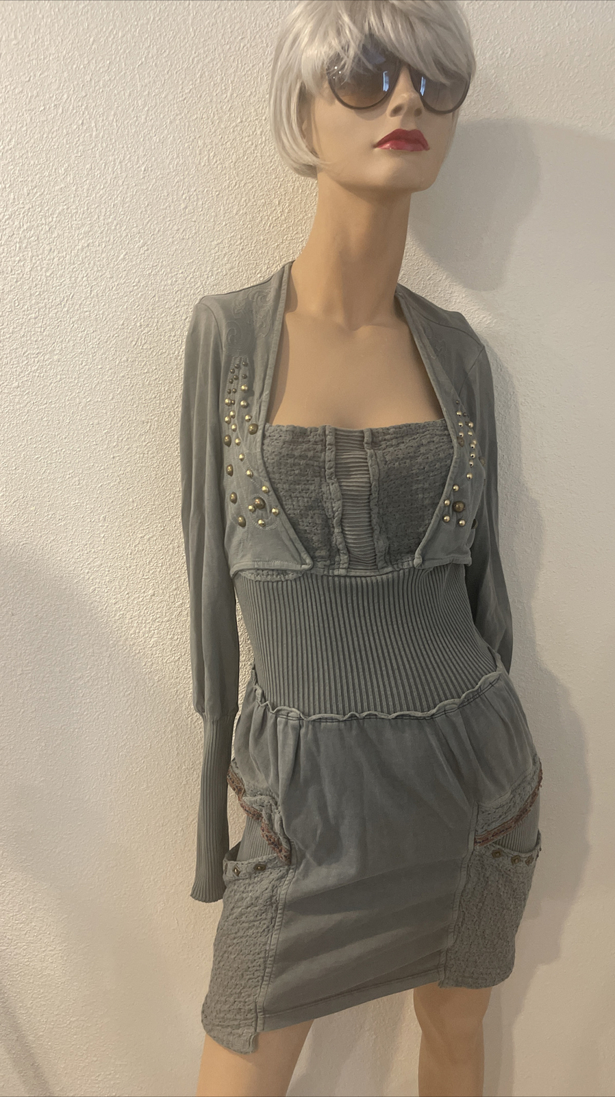 Angels Never Die Studded Dress size S Military Green Boho Y2K