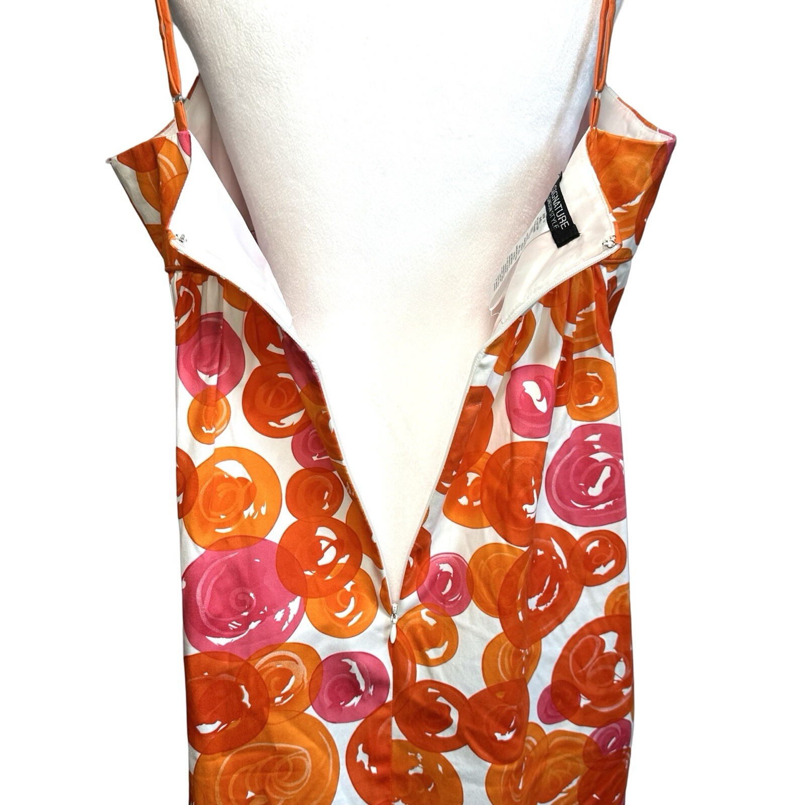 Signature London Style Spaghetti Strap Orange Pink Bubbles Dress Sundress Sz 14